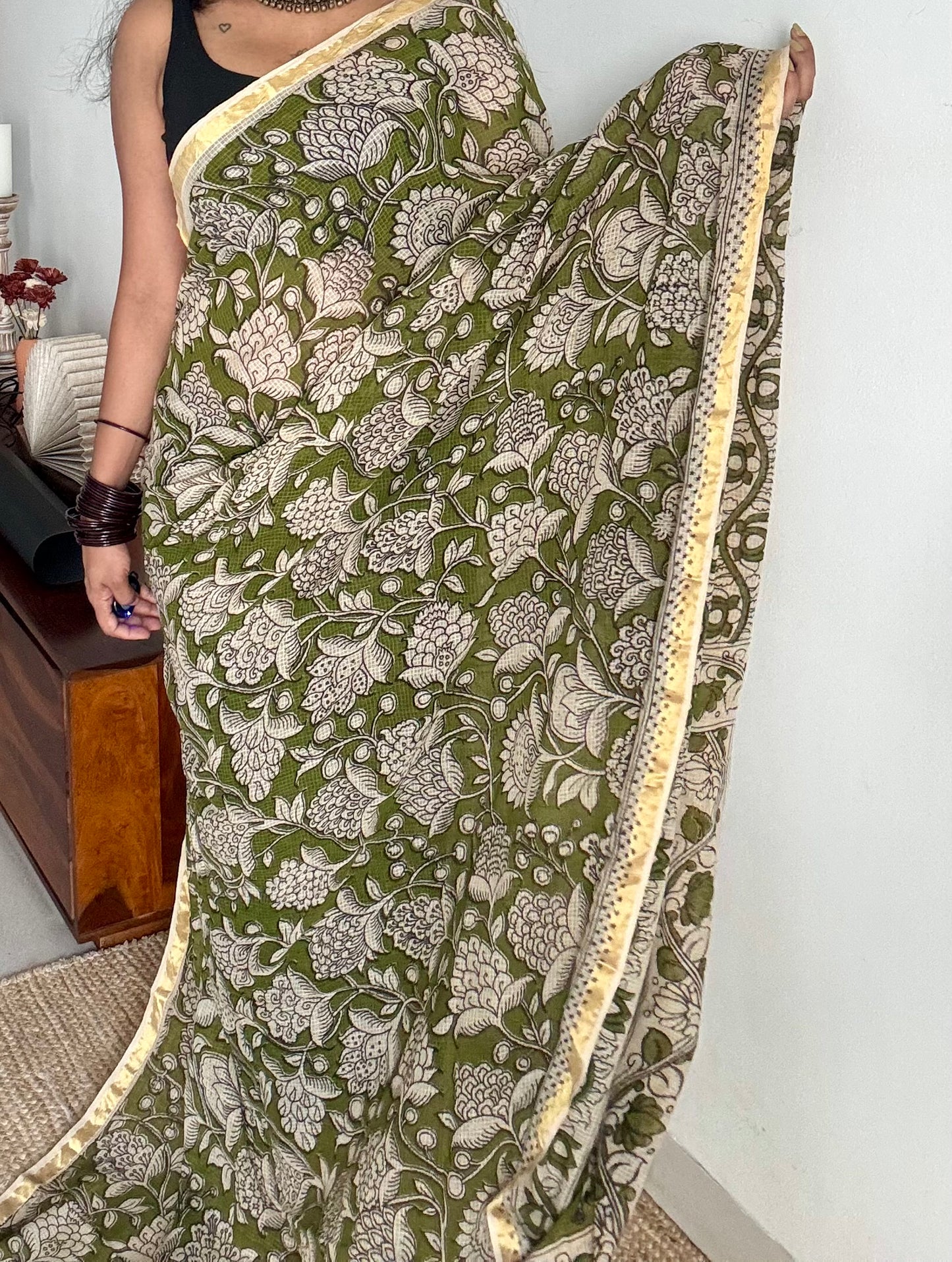 Light green floral kalamkari saree in kota - YCWOTDMA358