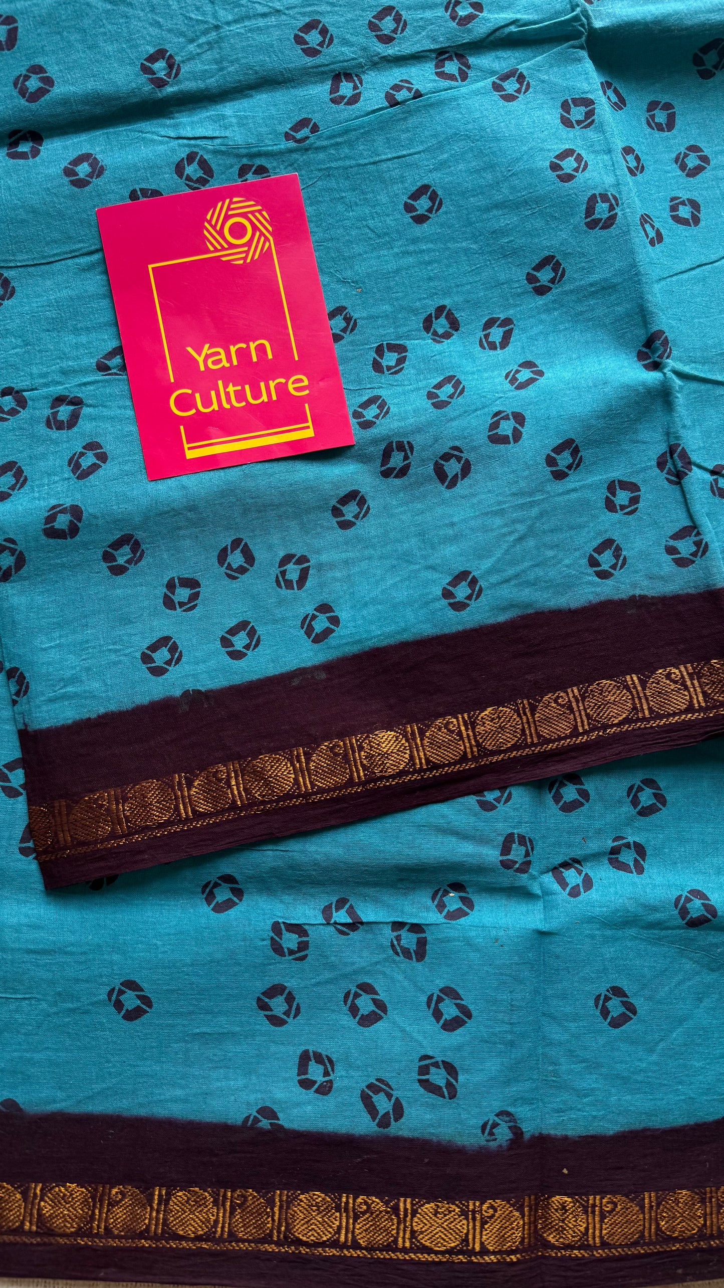 Blue with brown, printed sungudi, madurai cotton - YCCOTNOCSC16