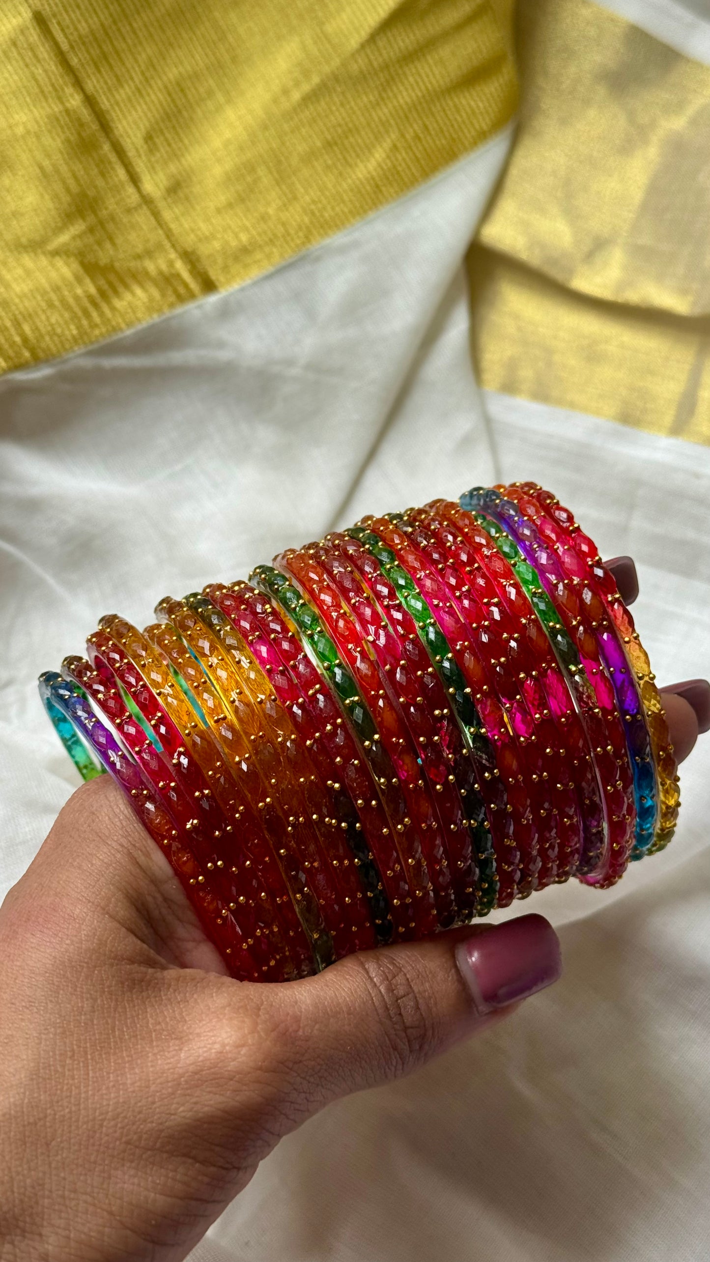 Multicolour raindrop bangles, set of 22, size 2.4 - YCBANGL852