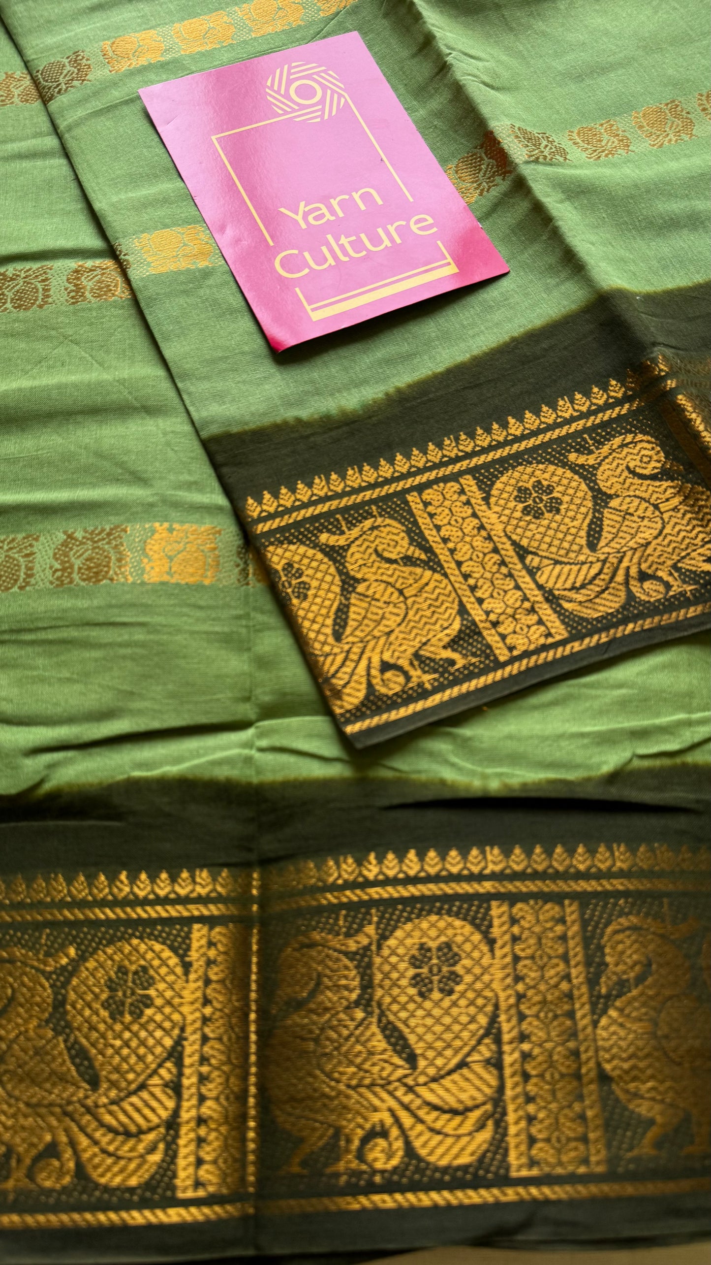 Light pista green with dark green, multi peacock motif lines, kattuchayam dyed sungudi cotton - YCCOTNJUCC13