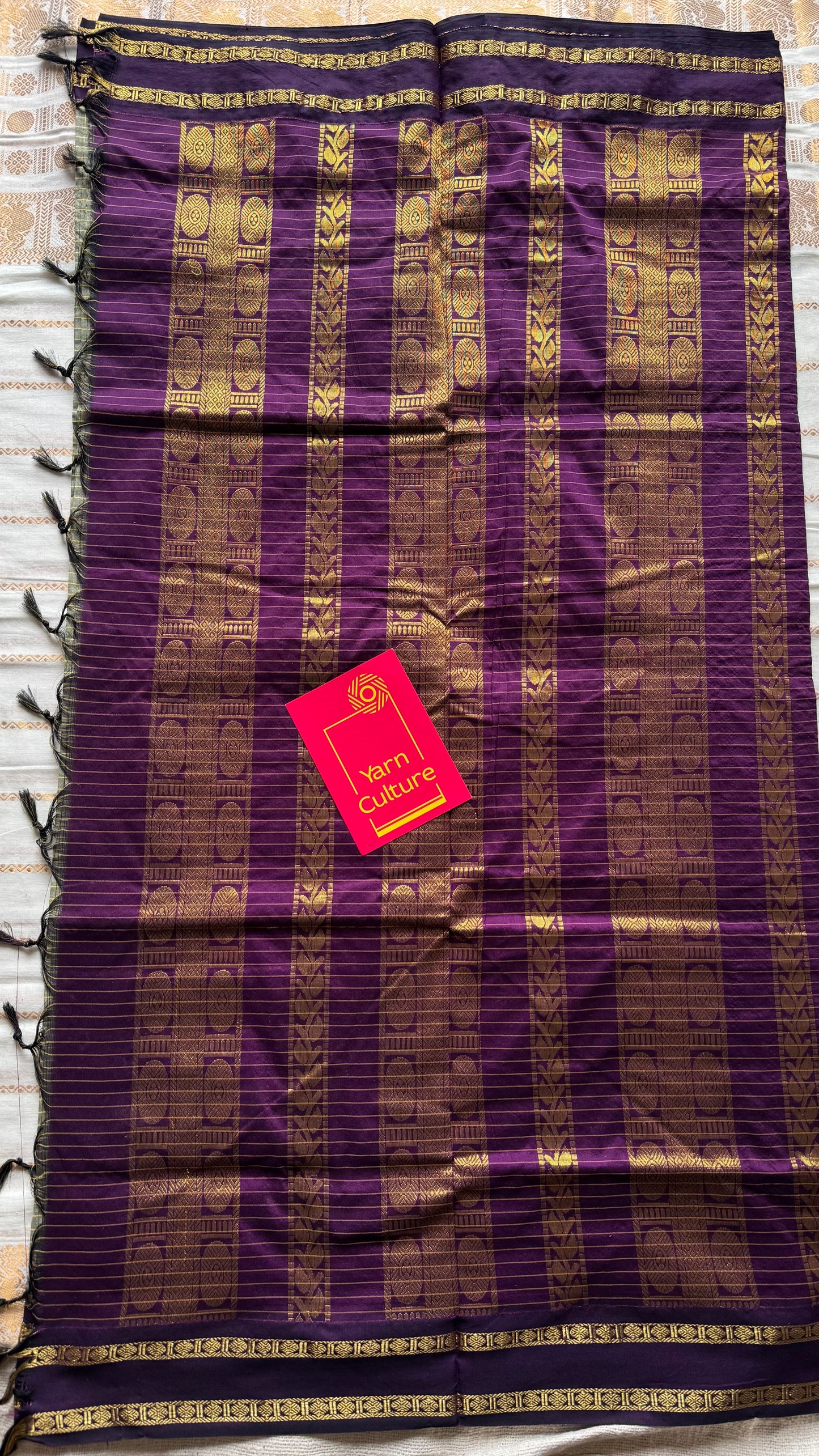 Grey with wine contrast arani checkered saree, cotton silk - YCCOTNAUG11