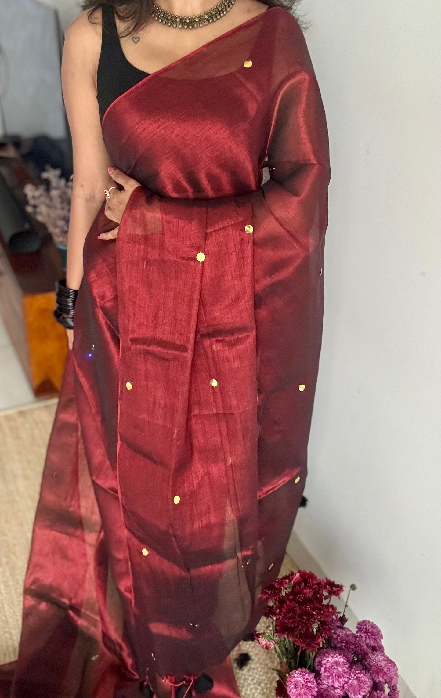 Maroon, gold sequins, soft mul tissue - YCBCFEMCM31