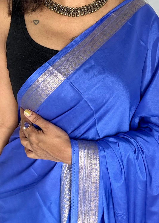 mysore semi crepe silk saree, mango motif zari border saree, mysore silk saree, lightweight silk saree, festive silk saree, traditional silk saree