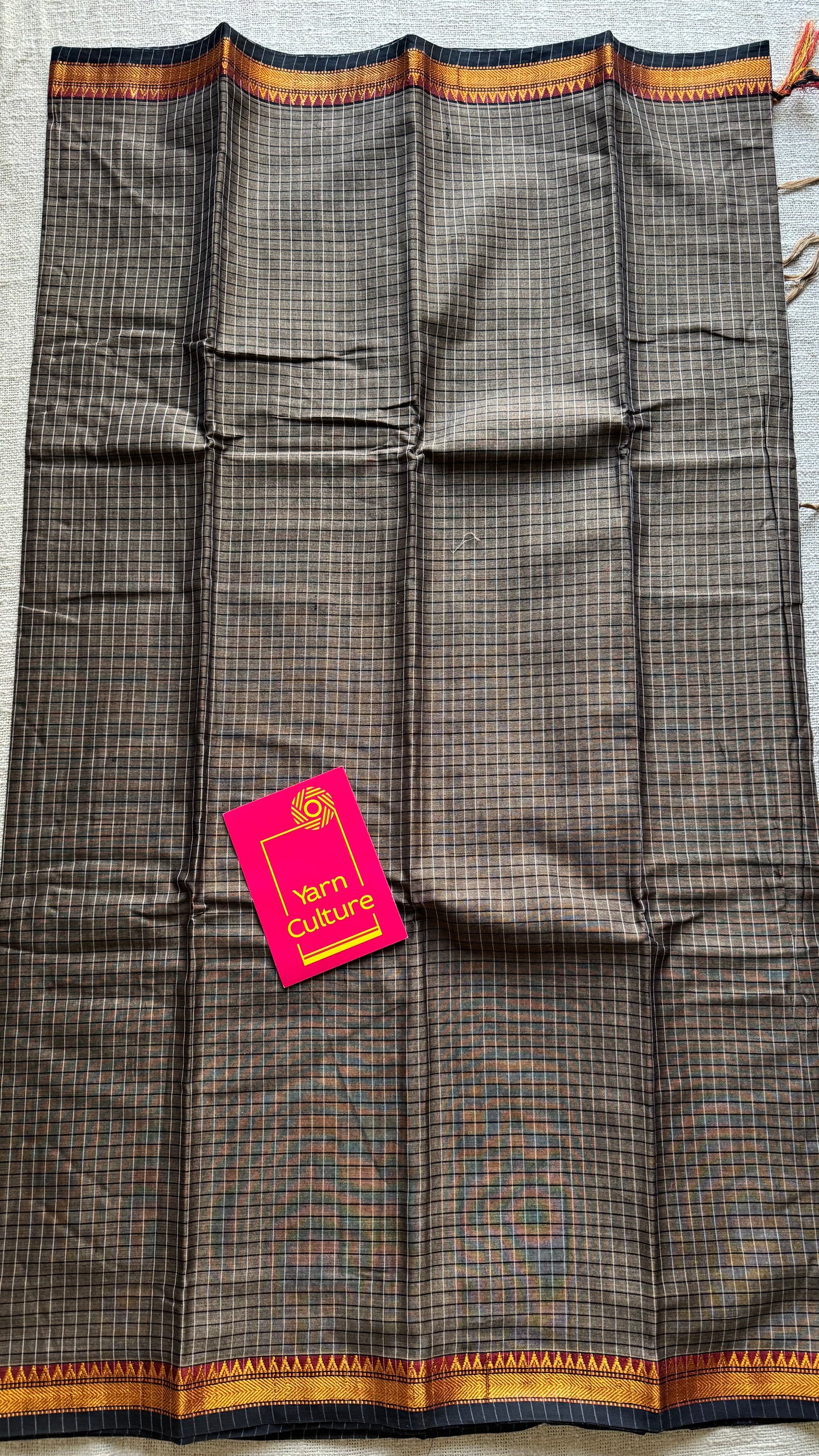 Grey with black checks, cotton silk blend, premium narayanpet saree - YCWOTDFE245