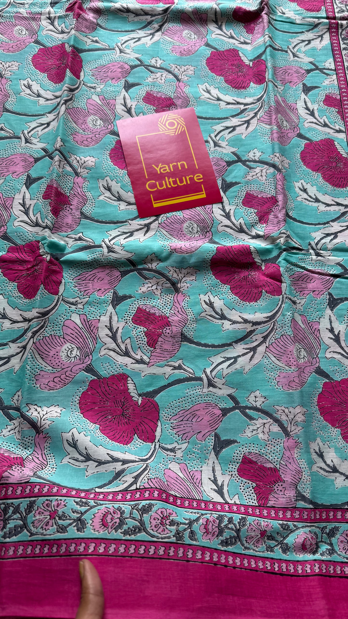 Turquoise floral soft cotton saree - YCTORCMA08