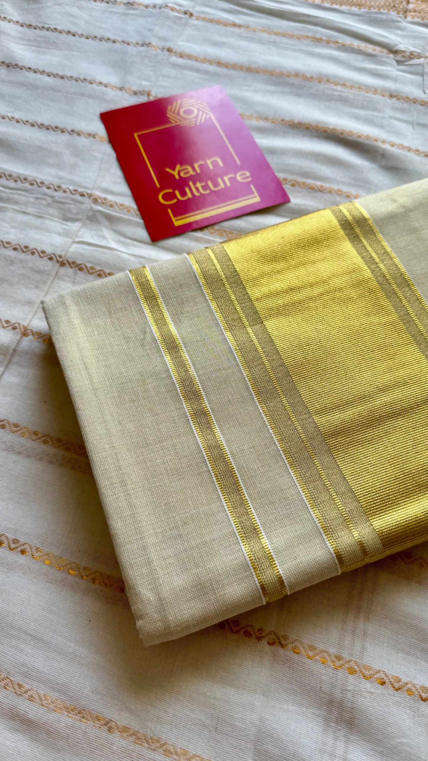 Ivory and gold soft tissue cotton saree, temple motif border - YCIEON81