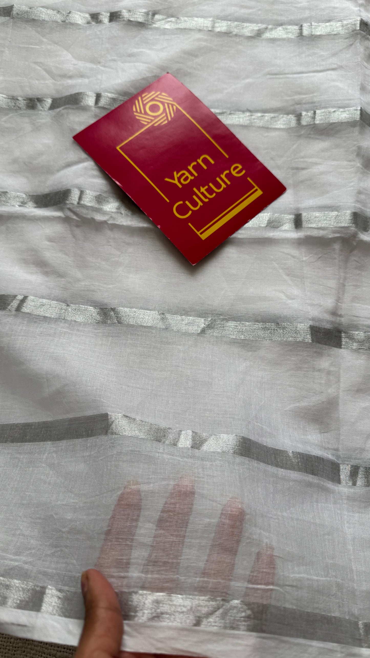 Sugar Cloud - white with silver zari stripes, mul cotton - YCBCJULMS02