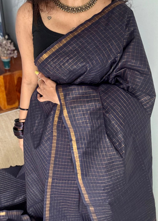 Black mini kattam sungudi, madurai cotton - YCCOTNSEMS24