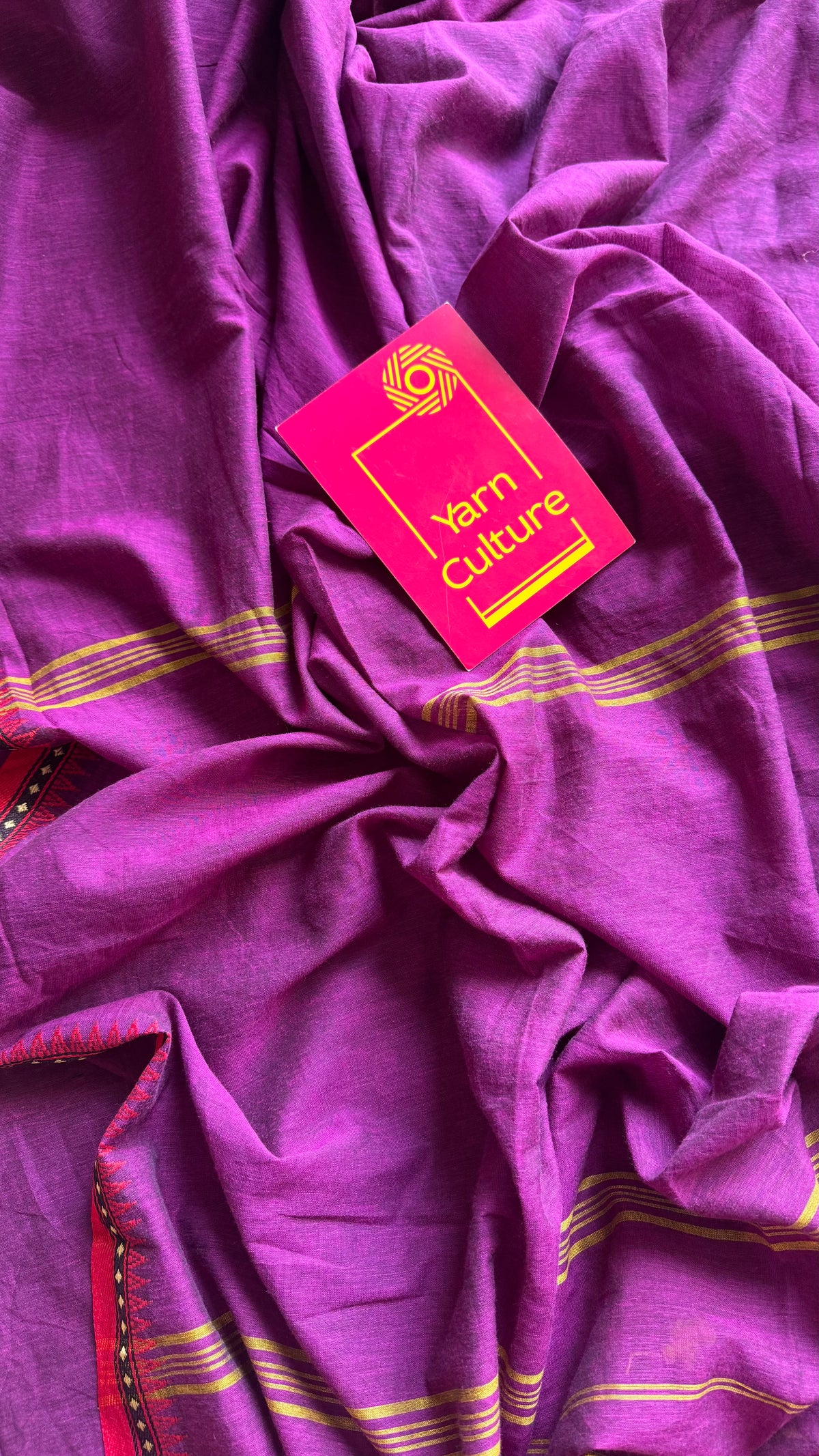 Handloom Bengal soft cotton saree, purple pink with cream and red woven dual tone borders - YCBCMCSE40
