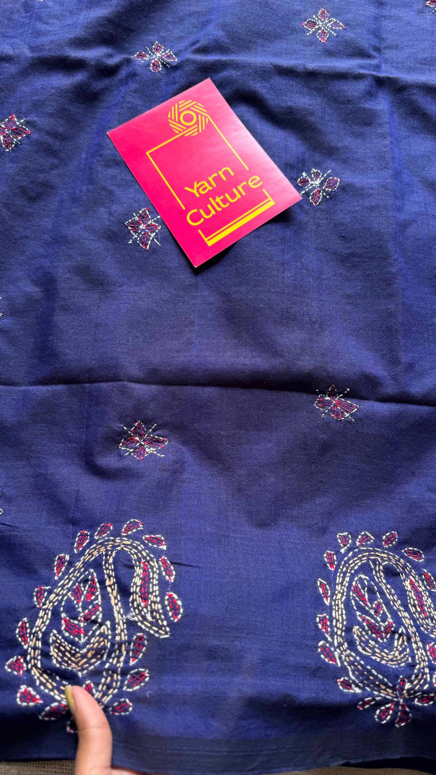 Embroidered blue kantha weave in soft cotton - YCBCKKJA143