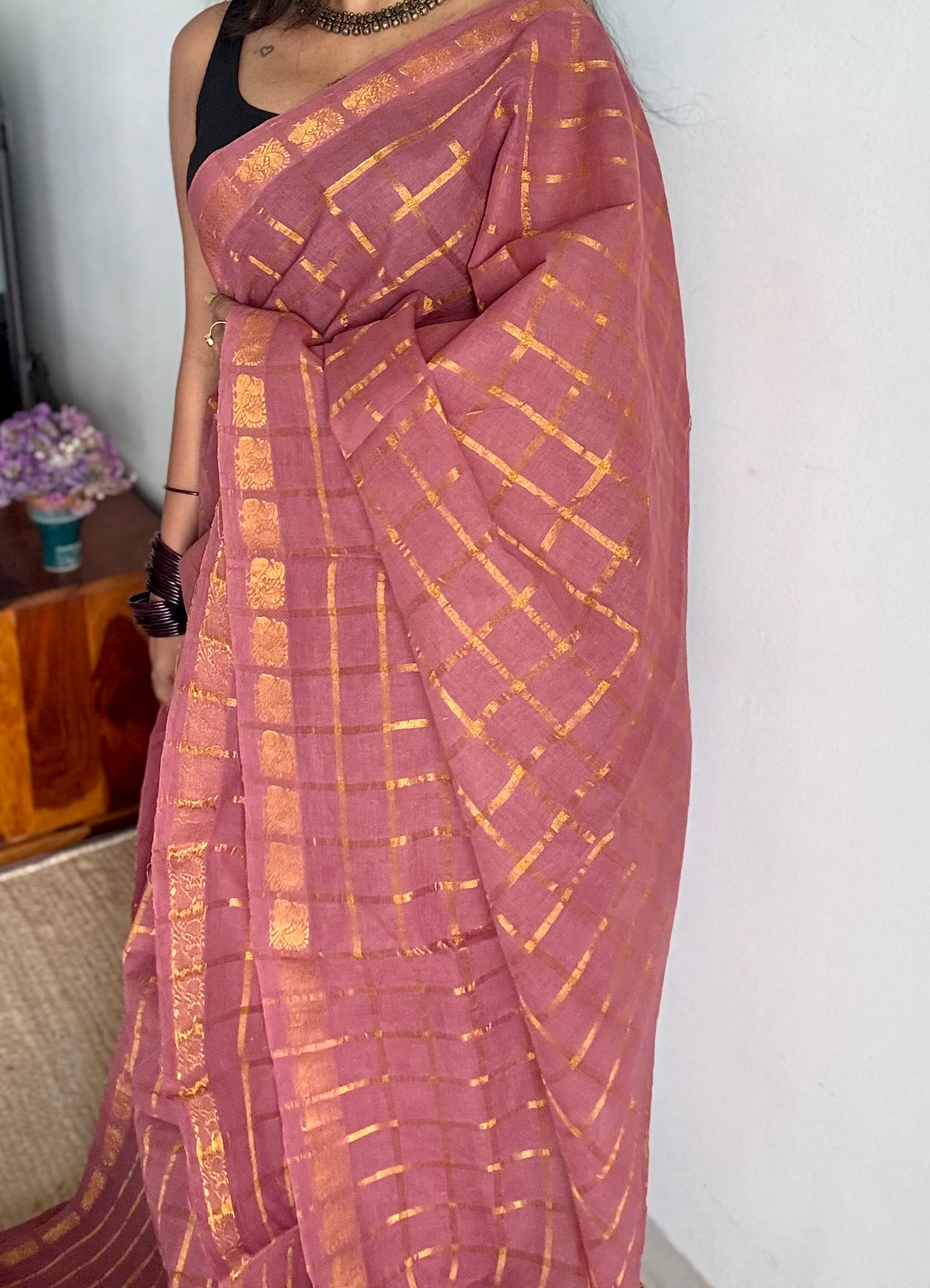 Light mauve pavithra kattam kattuchayam dyed madurai cotton saree - YCCOTNMSAP187