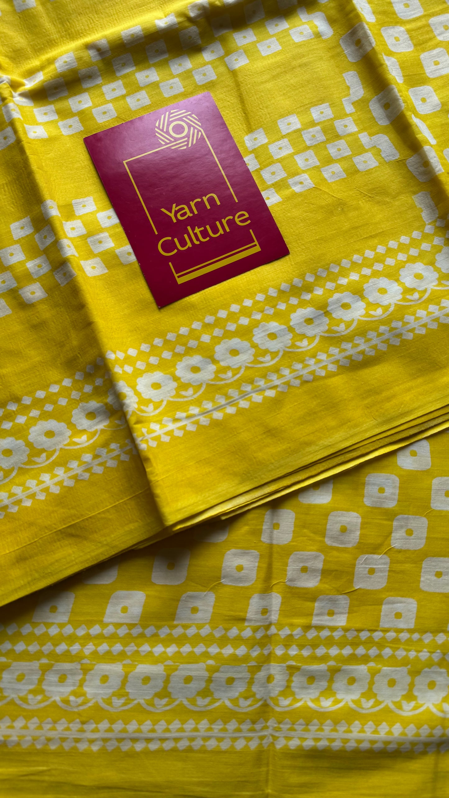 Yellow with white prints, soft cotton saree - YCTORCMA03