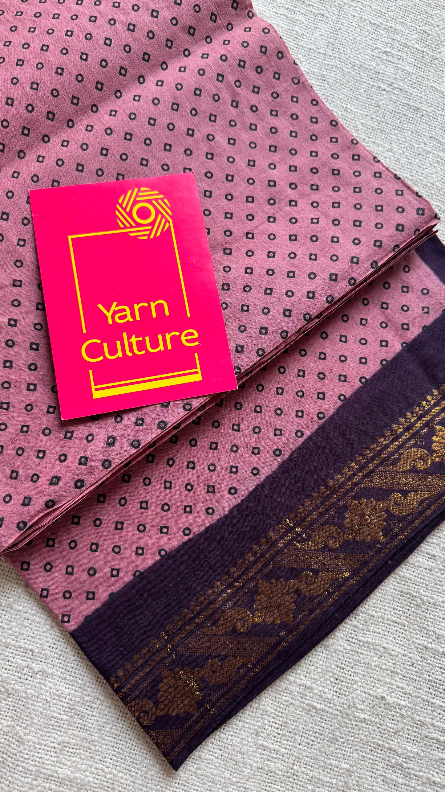 Dusty pink with purple brown, kattuchayam dyed madurai sungudi cotton saree - YCCOTNMSFE06