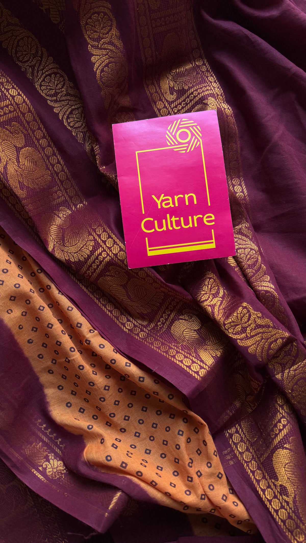 Maroon with light orange, sungudi and chettinad cotton half and half saree - YCCOTNIDOC130
