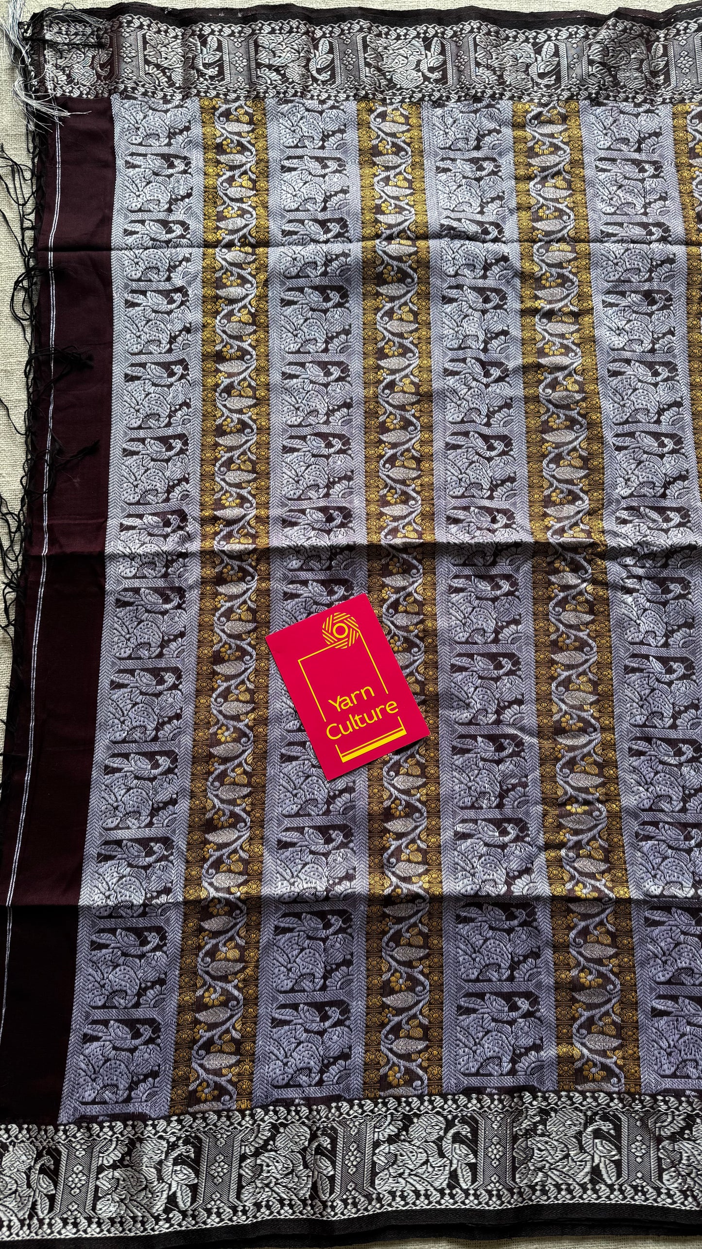 Coffee brown with white, Baluchari-inspired soft cotton handwoven saree - YCHOTEBCJA229