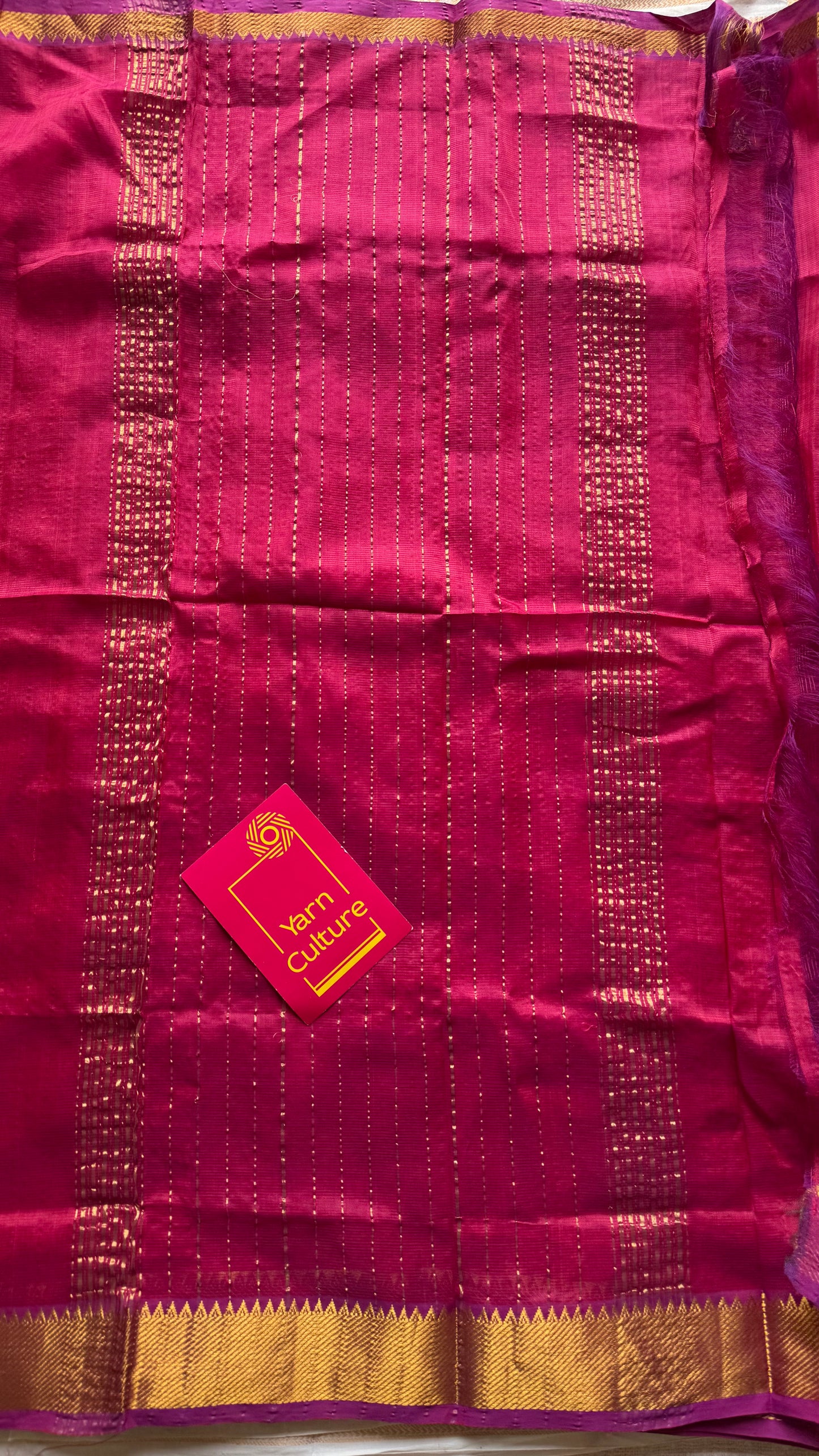 Plain hot pink dual tone with gold zari border, mangalgiri silk cotton, handwoven, soft, light weight - YCWOTDMSAP224