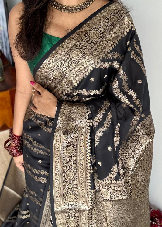 Black floral zari, Banarasi semi-georgette - YCDESE14