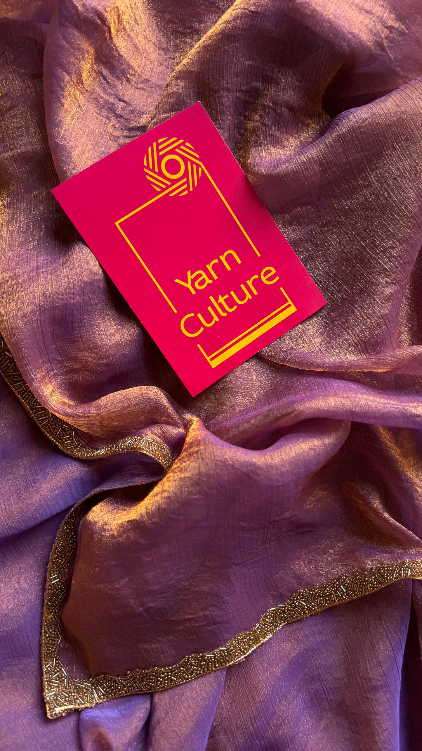 Purple Potion - purple pink and gold hues, metallic dual tone space silk, embellished border - YCDOSNO43