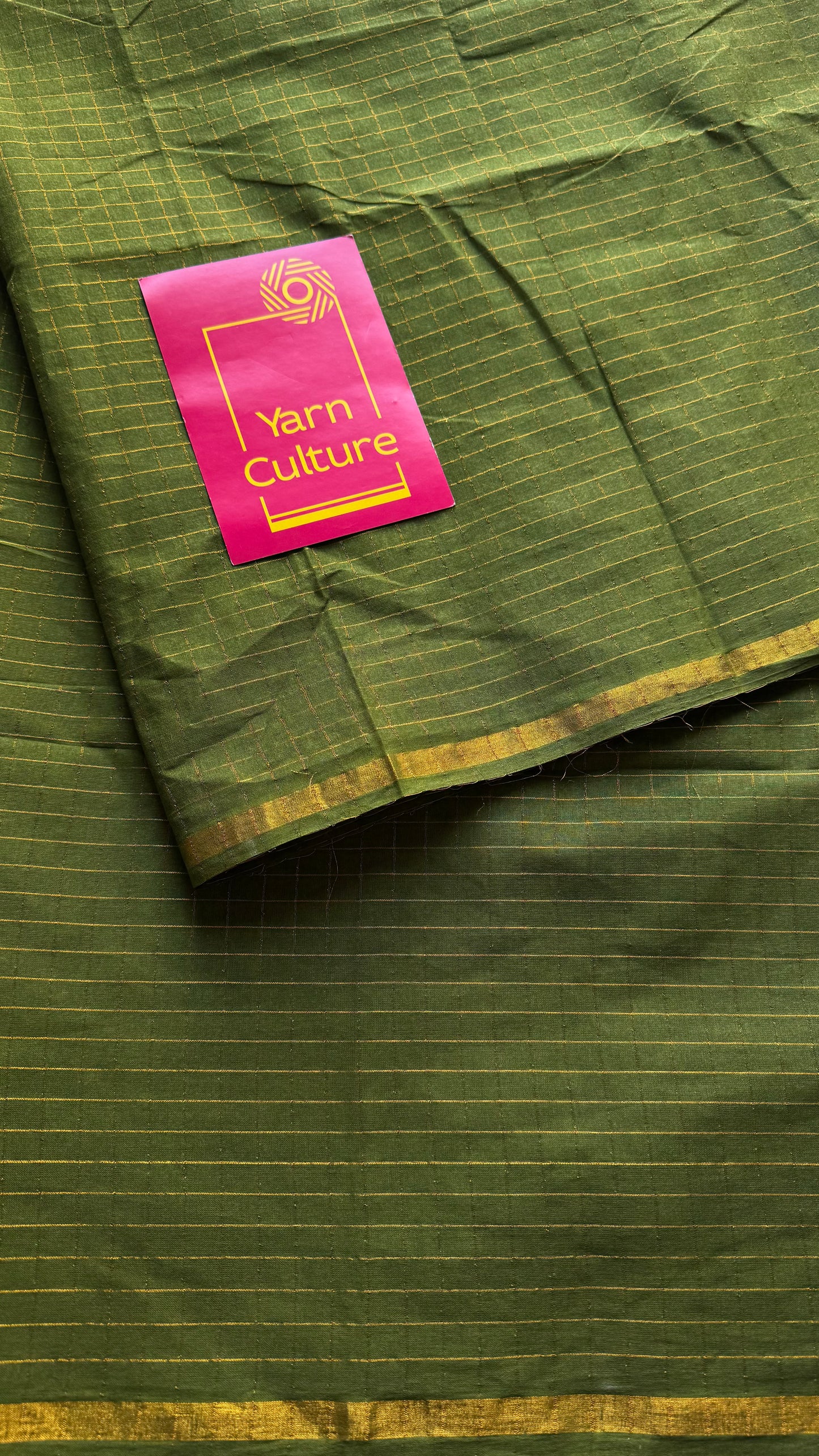 Olive green mini kattam kattuchayam dyed madurai cotton saree - YCCOTNMSFE105