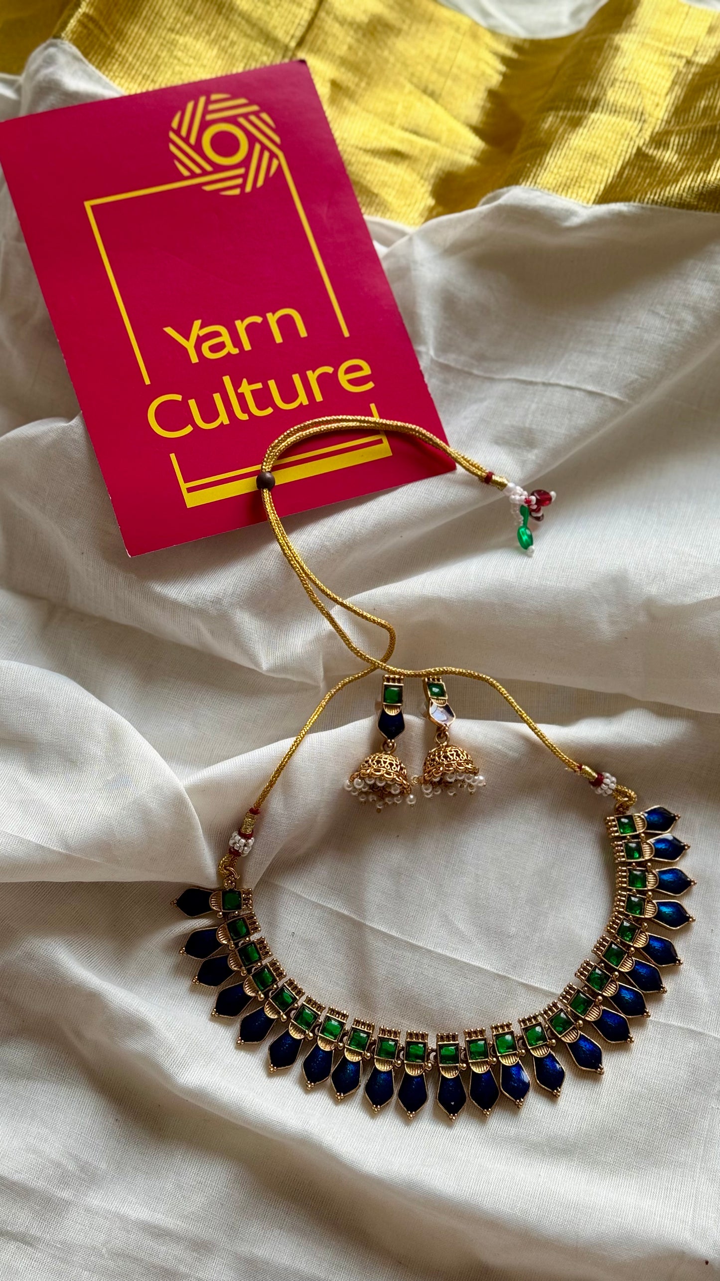 Blue nagapadam neckpiece, with earrings - YCGPNP614