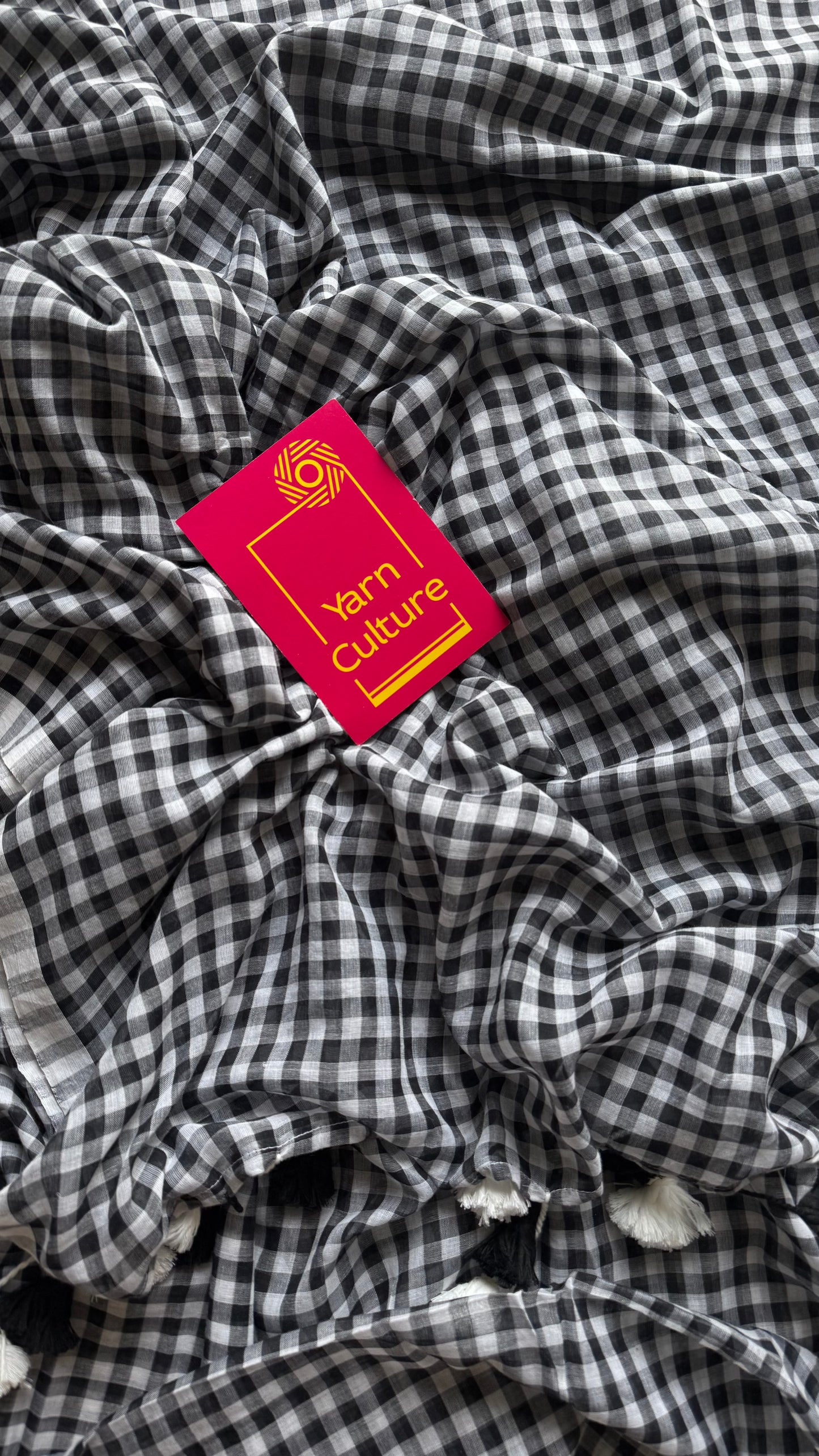 Black and white checkered mul cotton saree  - YCBCMCCMA29