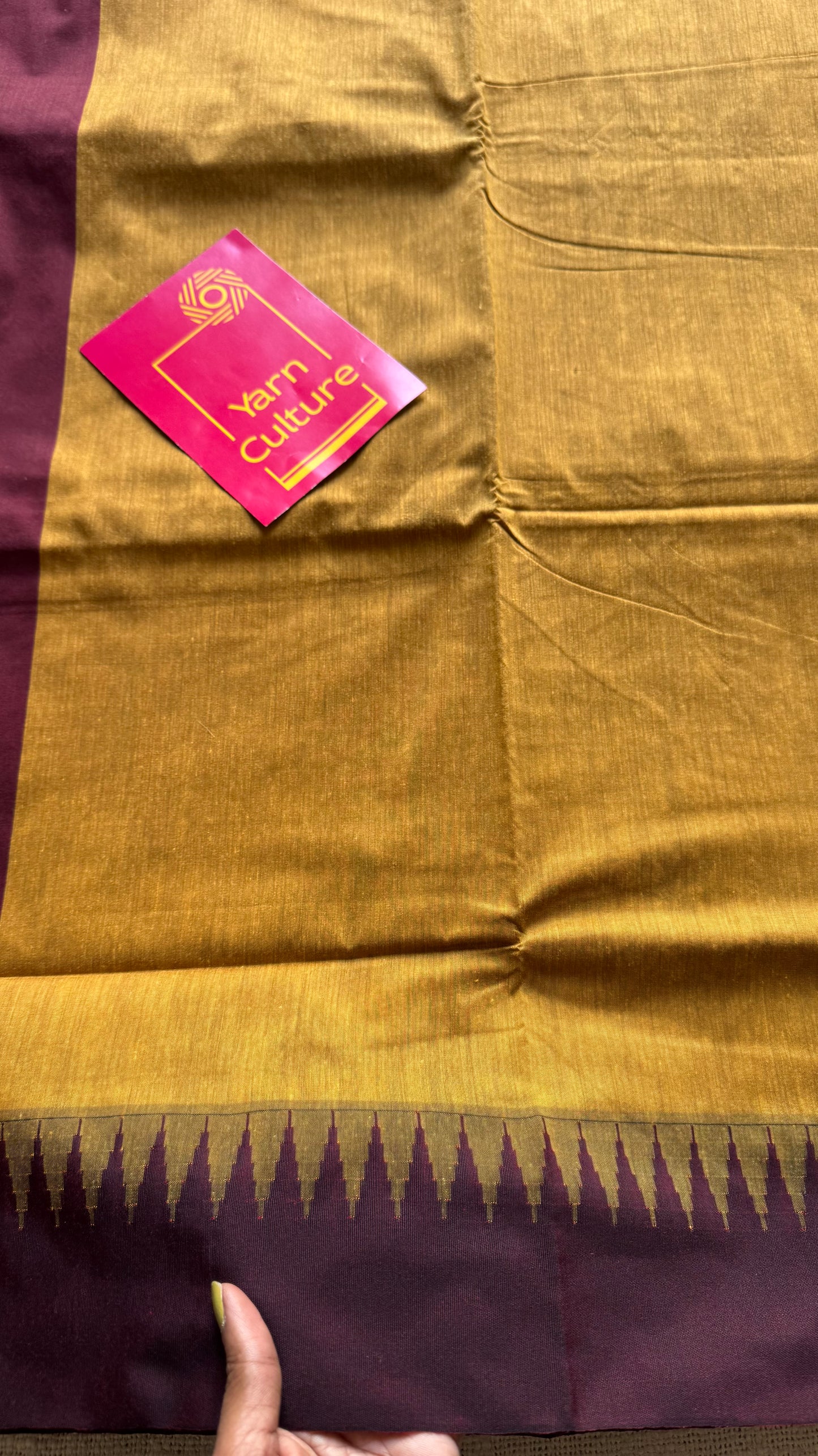 Yellow with maroon temple border, cotton silk - YCCOTNCSDE96
