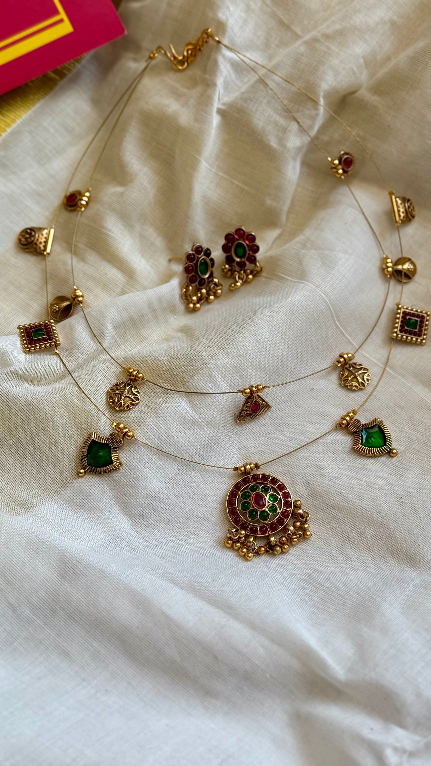 Double layer kemp neckpiece, invisible chain, with earrings - YCOSNP608