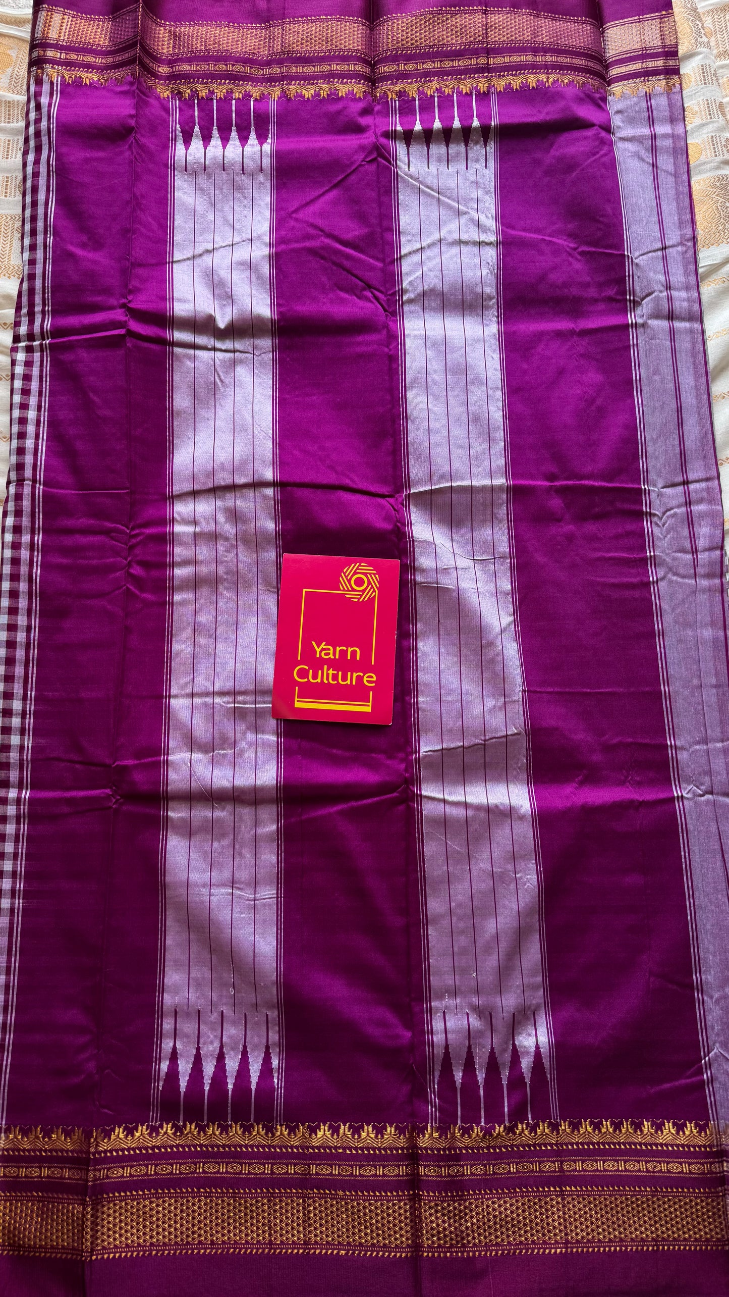 llkal purple pink and white checks with chikki paras border, soft cotton with art silk blend - YCLOKICAP226