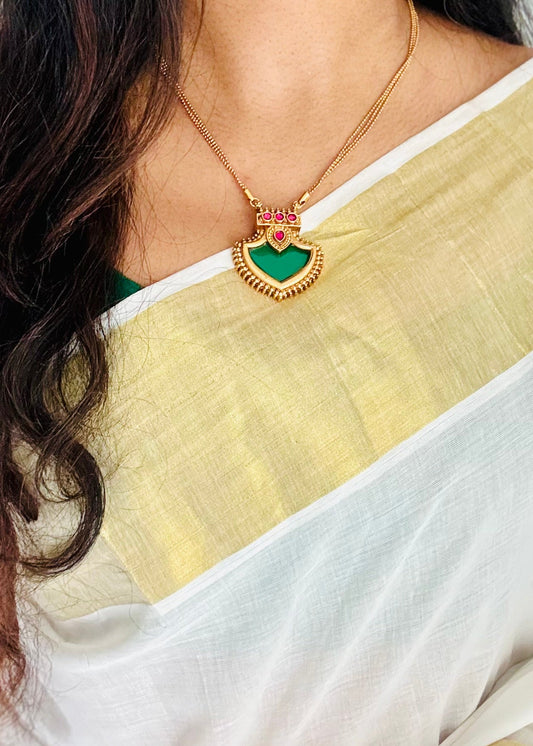 Palakka pendant, matte finished neckpiece, with earrings - YCGPNP797
