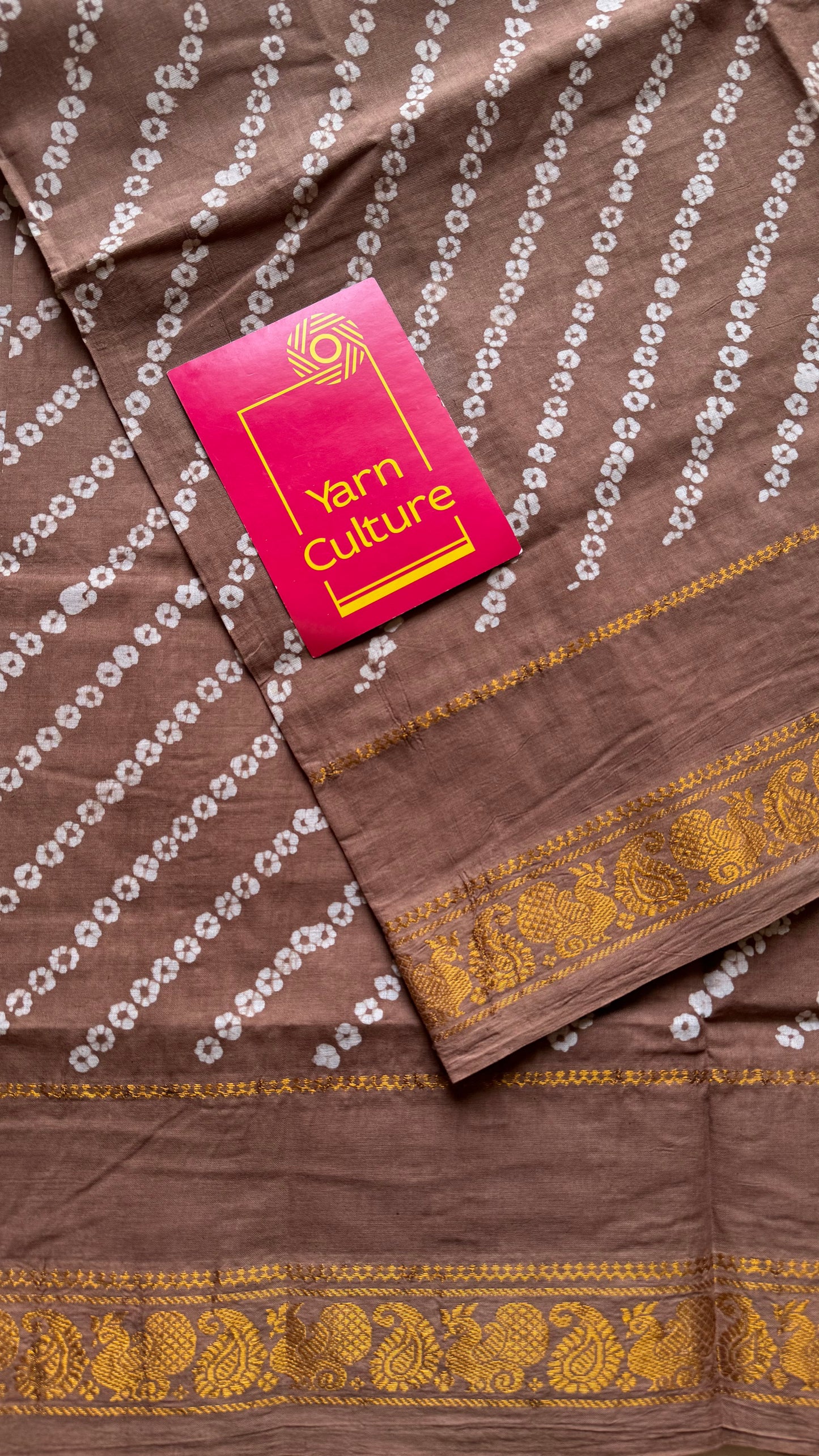 Earthy brown, wax dot printed sungudi, kattuchayam dyed madurai cotton - YCCOTNMSAP158