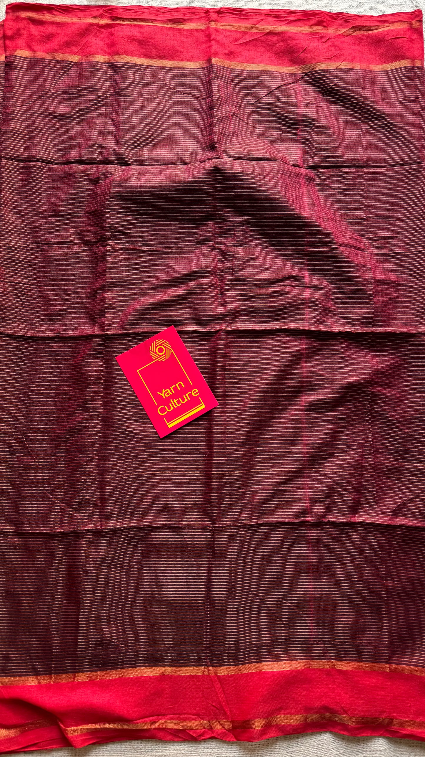 Maroon with red gap border, gold zari stripes, soft cotton - YCBCKCZDE131
