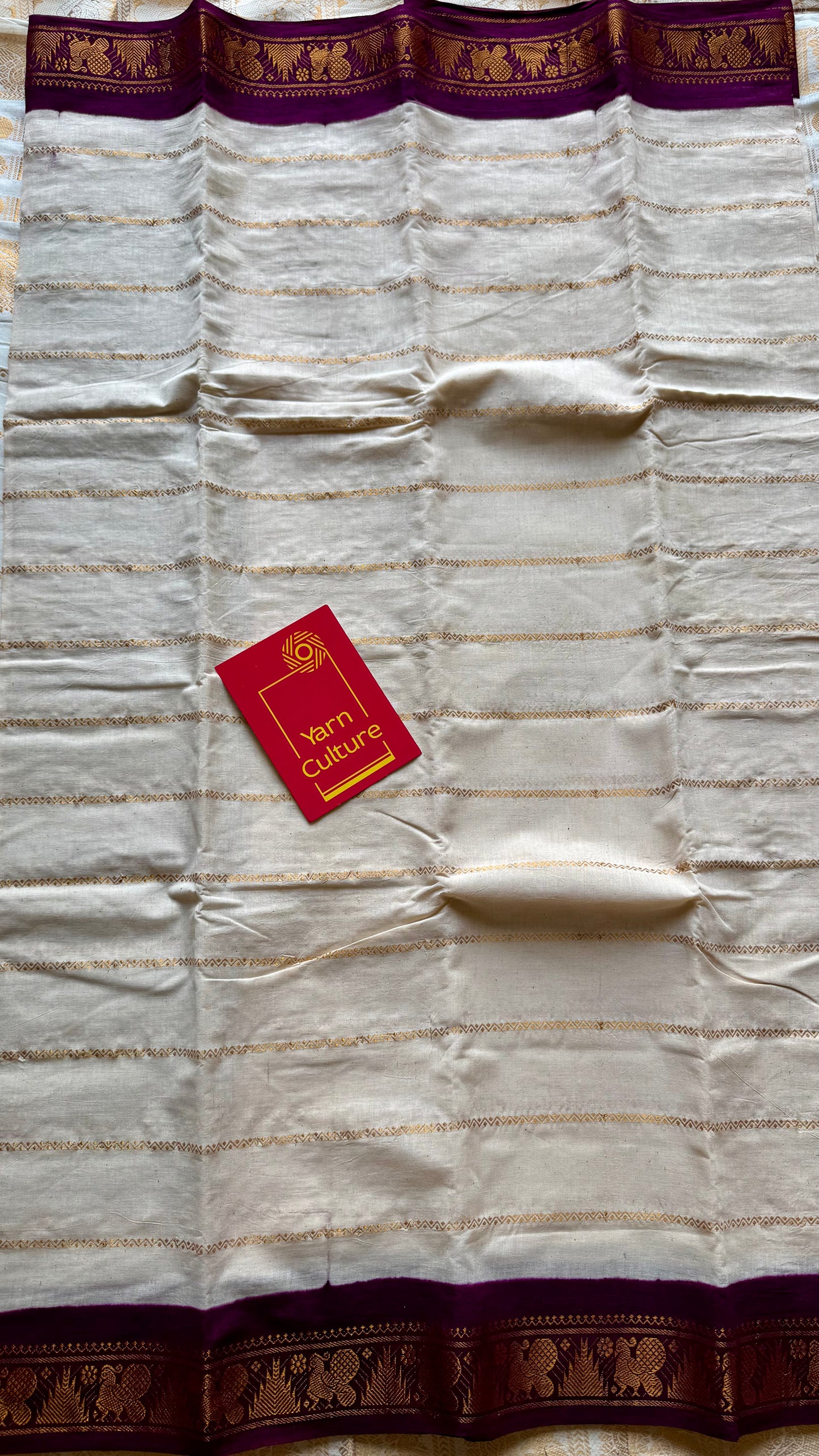 Ivory with maroon contrast velthaari sungudi, kattuchayam dyed madurai cotton - YCIEON103
