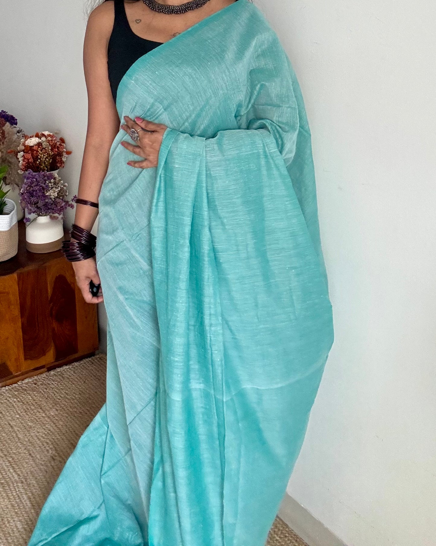 Sky blue soft cotton saree  - YCBCKCAP19