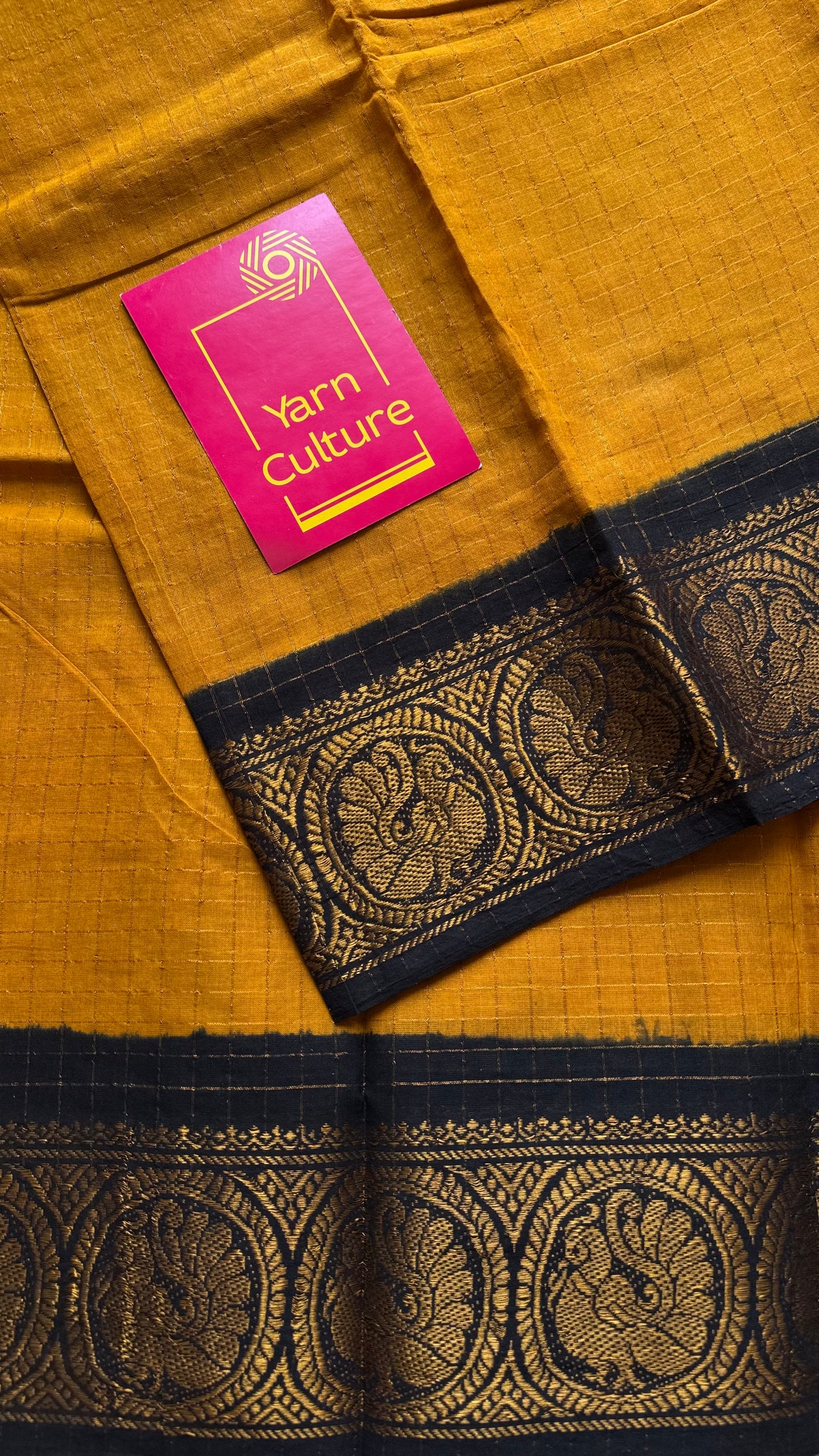 Yellow with black contrast zari checkered sungudi, kattuchayam dyed madurai cotton - YCCOTNMSAP94