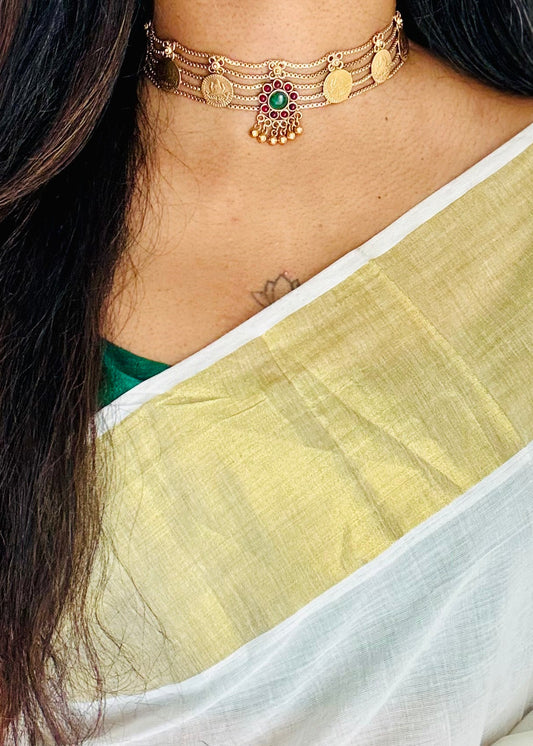 Palakka coin 5 layer choker, with earrings - YCGPNP781