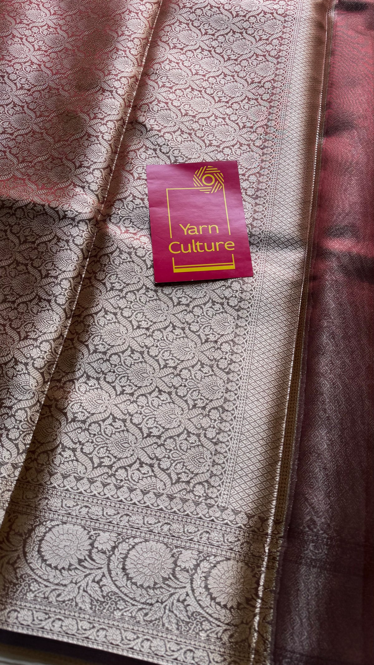 Dark red tissue Banarasi saree with zari border - YCBLTOC84