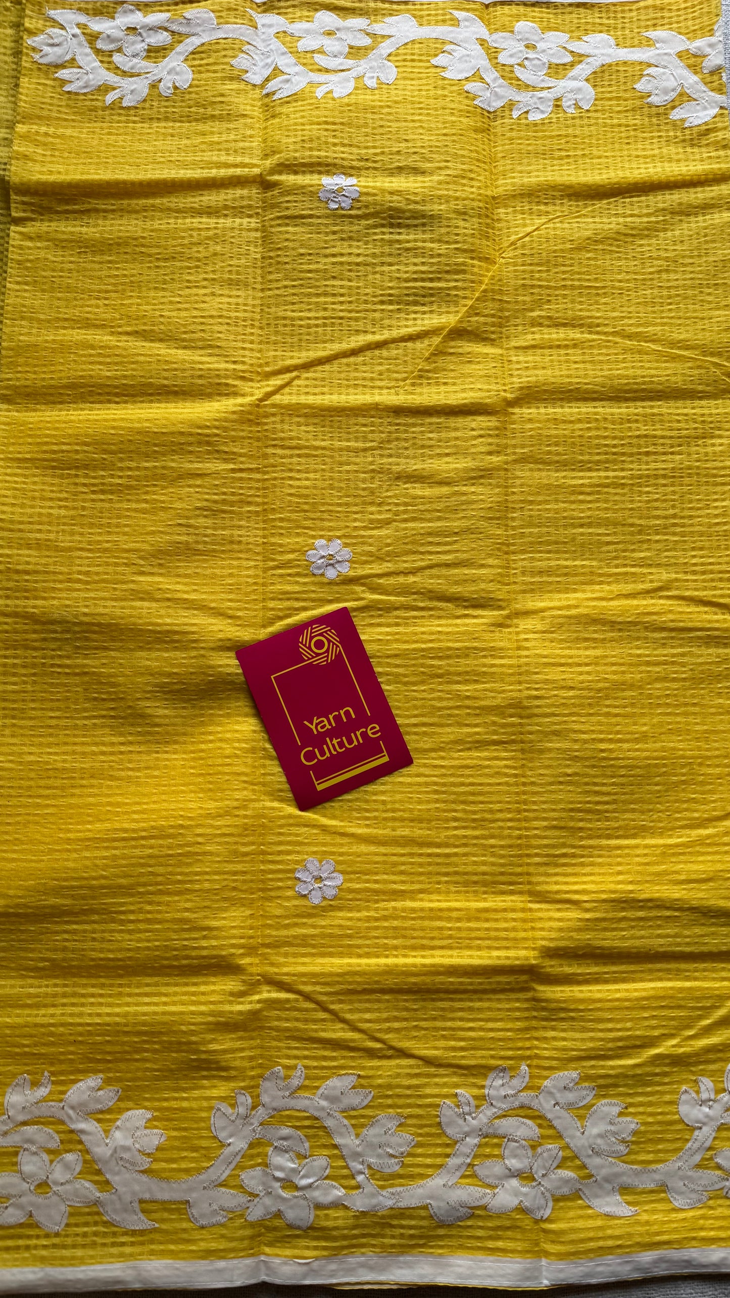 Aam Ras - yellow kota saree with white floral cut work - YCTORKDAP16
