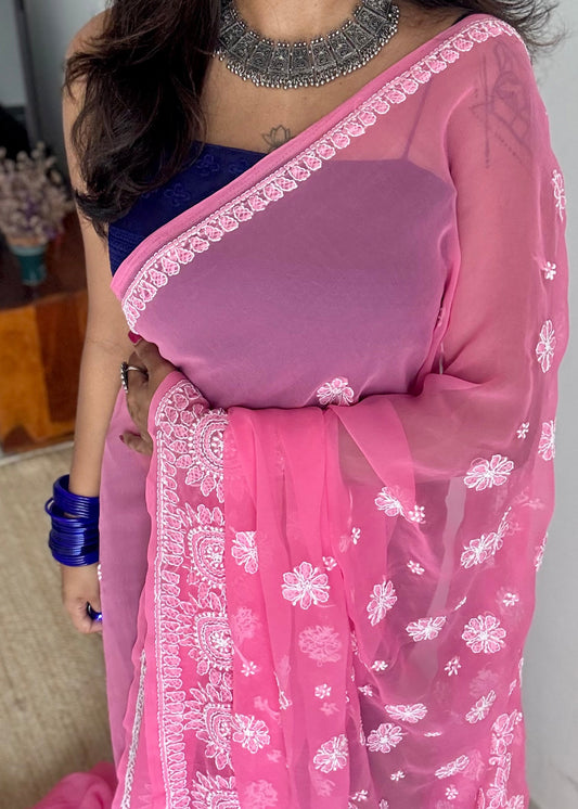 Baadal Gulabi (pink clouds) - Pink Chikankari, georgette YCSLCJULCK05