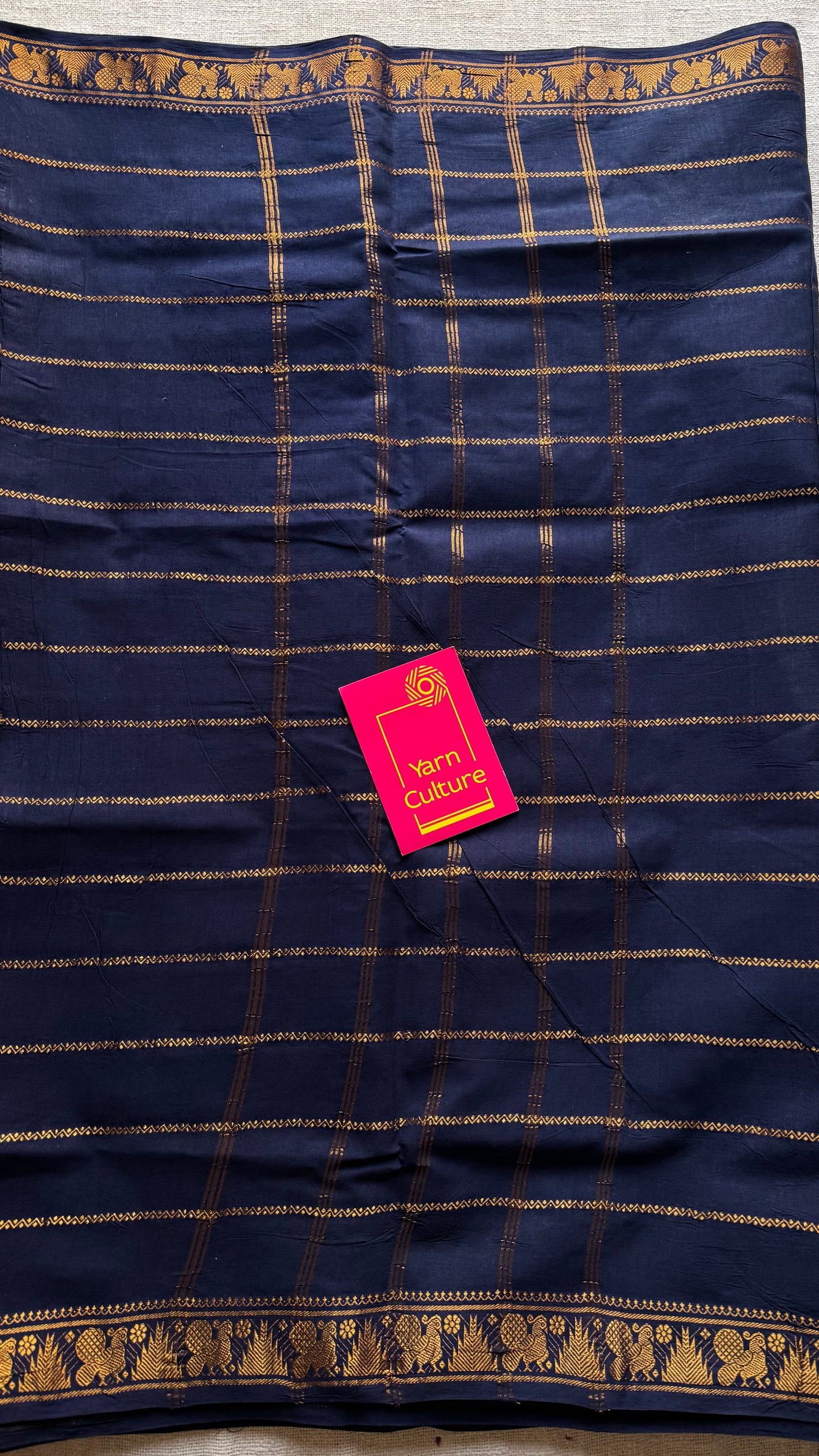 Dark blue velthaari patterned kattuchayam dyed madurai cotton saree - YCCOTNMSFE134