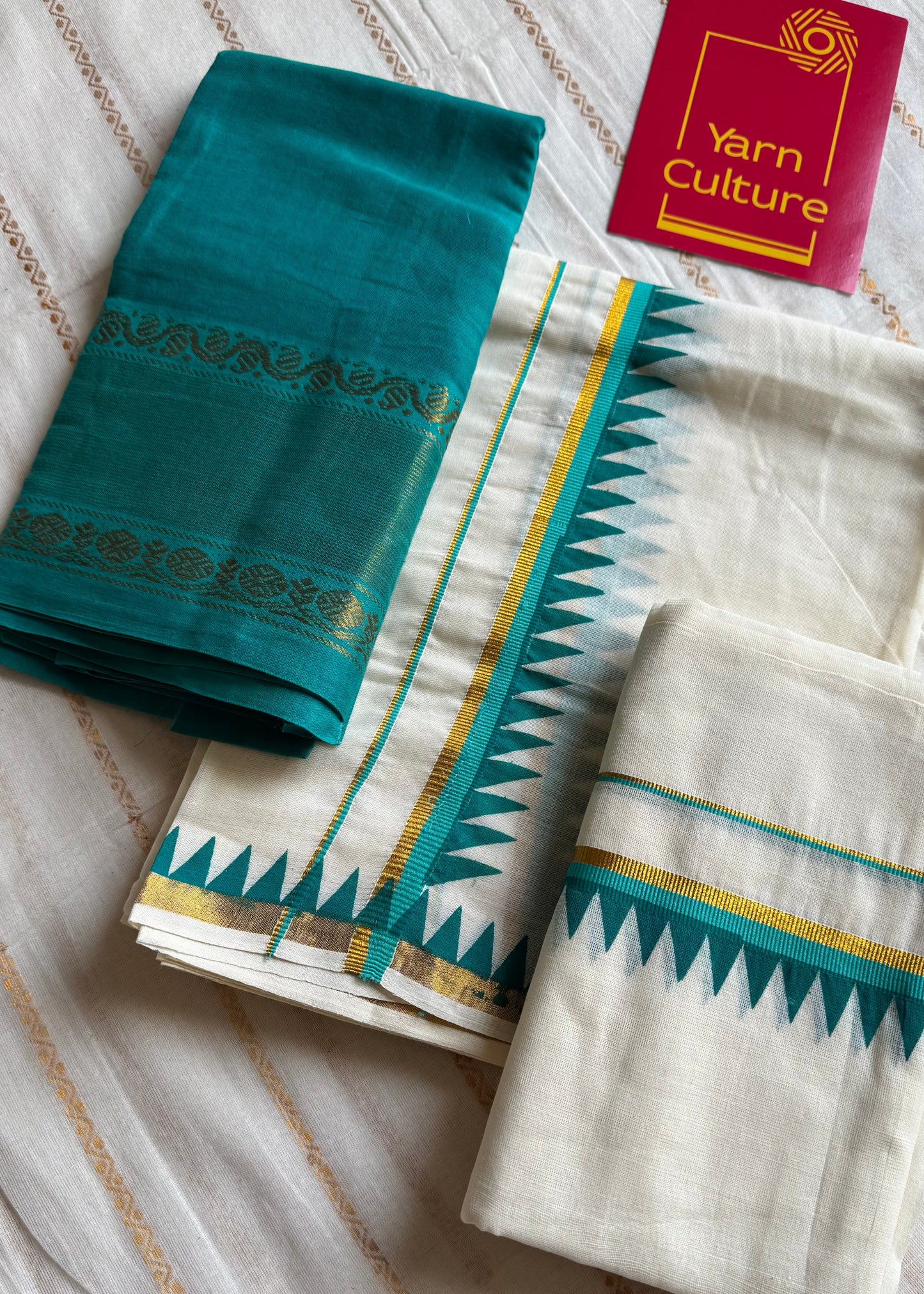 Set mund, turquoise blue temple border - YCIEON117