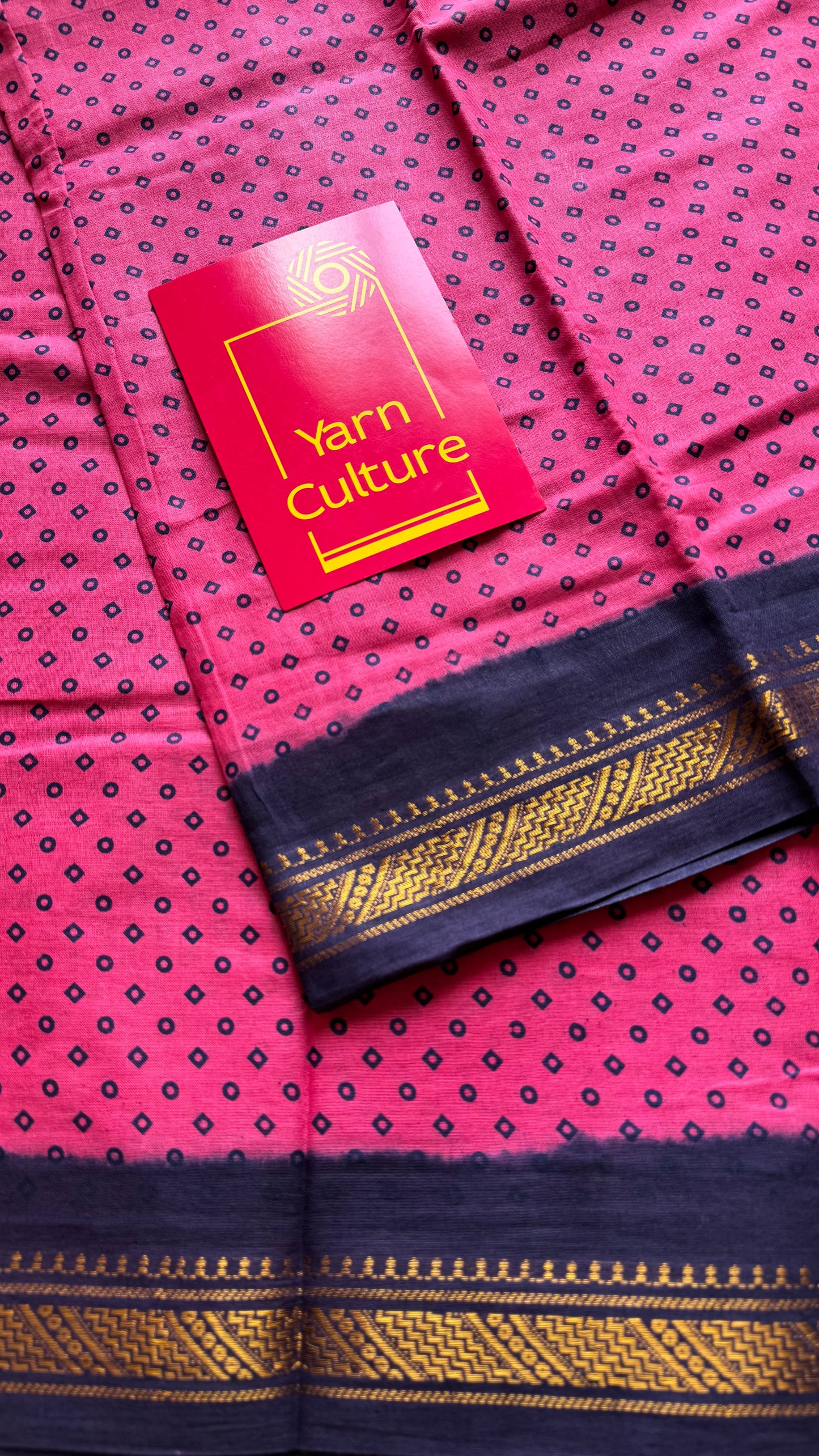 Rosy pink with navy blue contrast, kattuchayam dyed madurai cotton saree - YCCOTNMA248