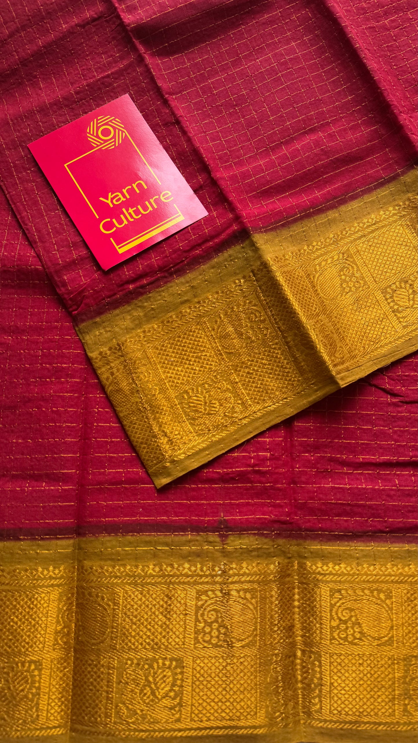 Red with light green contrast zari checkered sungudi, kattuchayam dyed madurai cotton - YCCOTNJU23