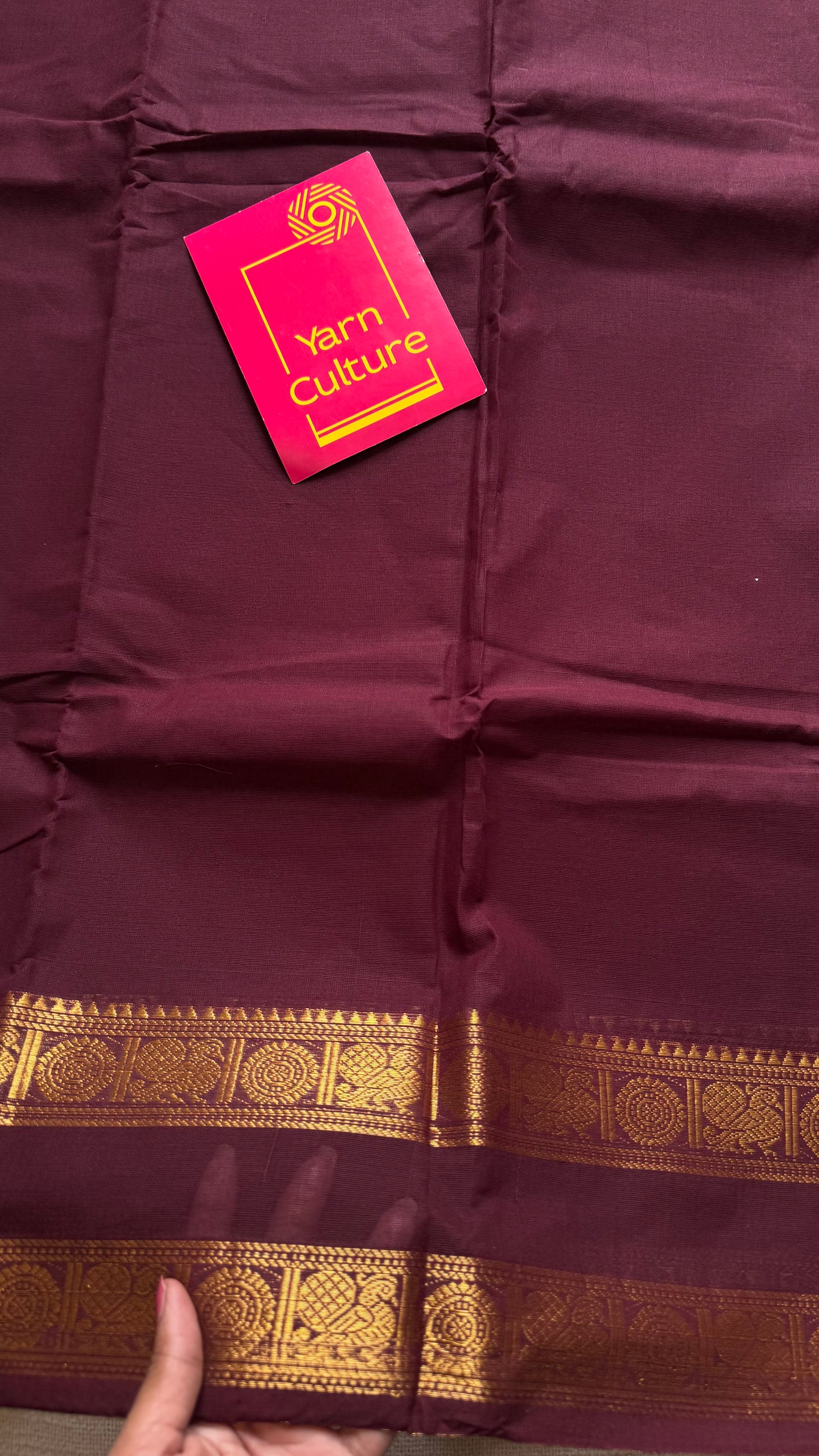 Kanchi cotton saree, dark maroon with rettaipet double zari border - YCCOTNAP90