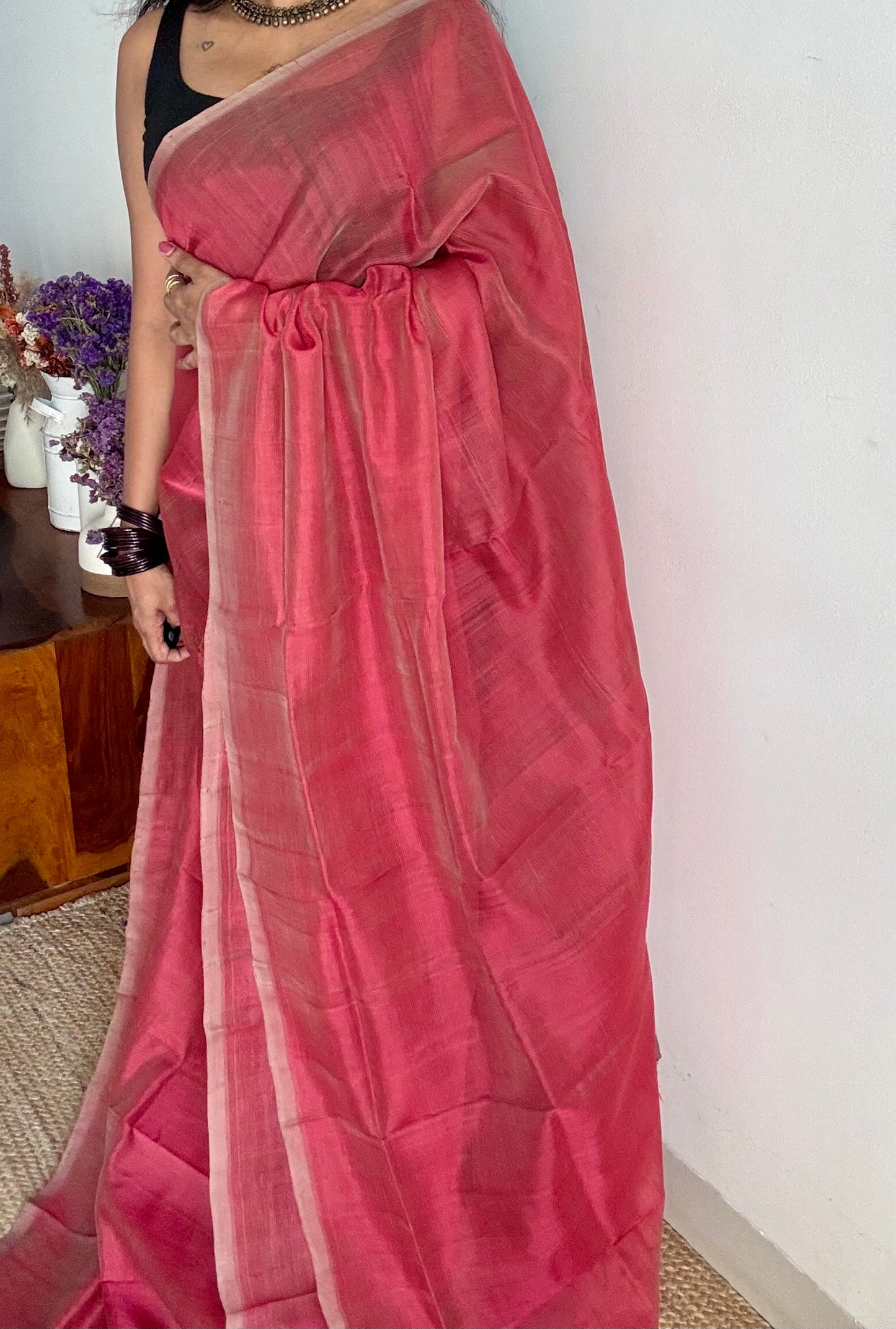 Plain red dual tone, mangalgiri silk cotton, handwoven, soft, light weight - YCWOTDMSAP221