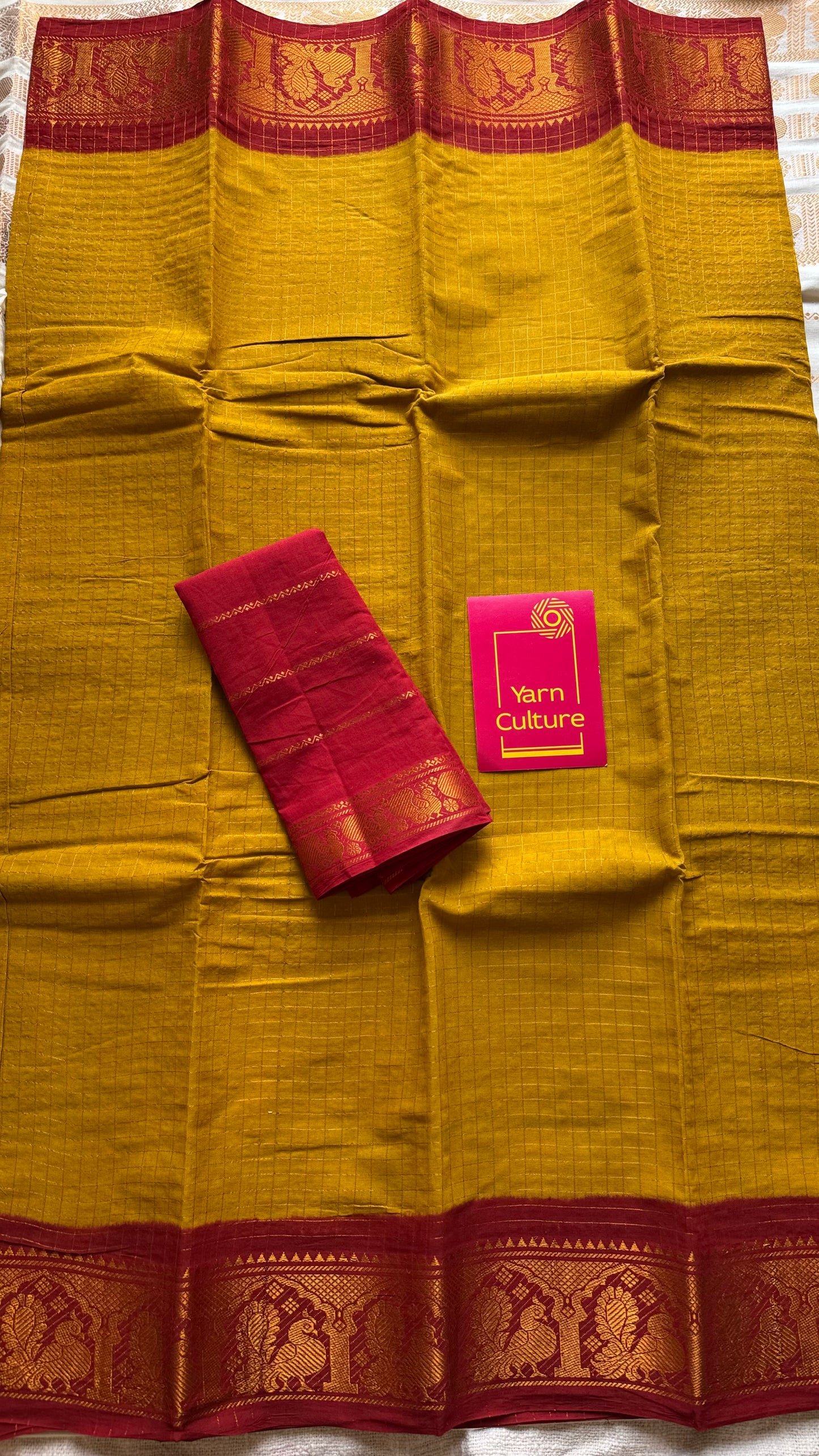 Light green with red contrast zari checkered sungudi, kattuchayam dyed madurai cotton - YCCOTNMSAP196