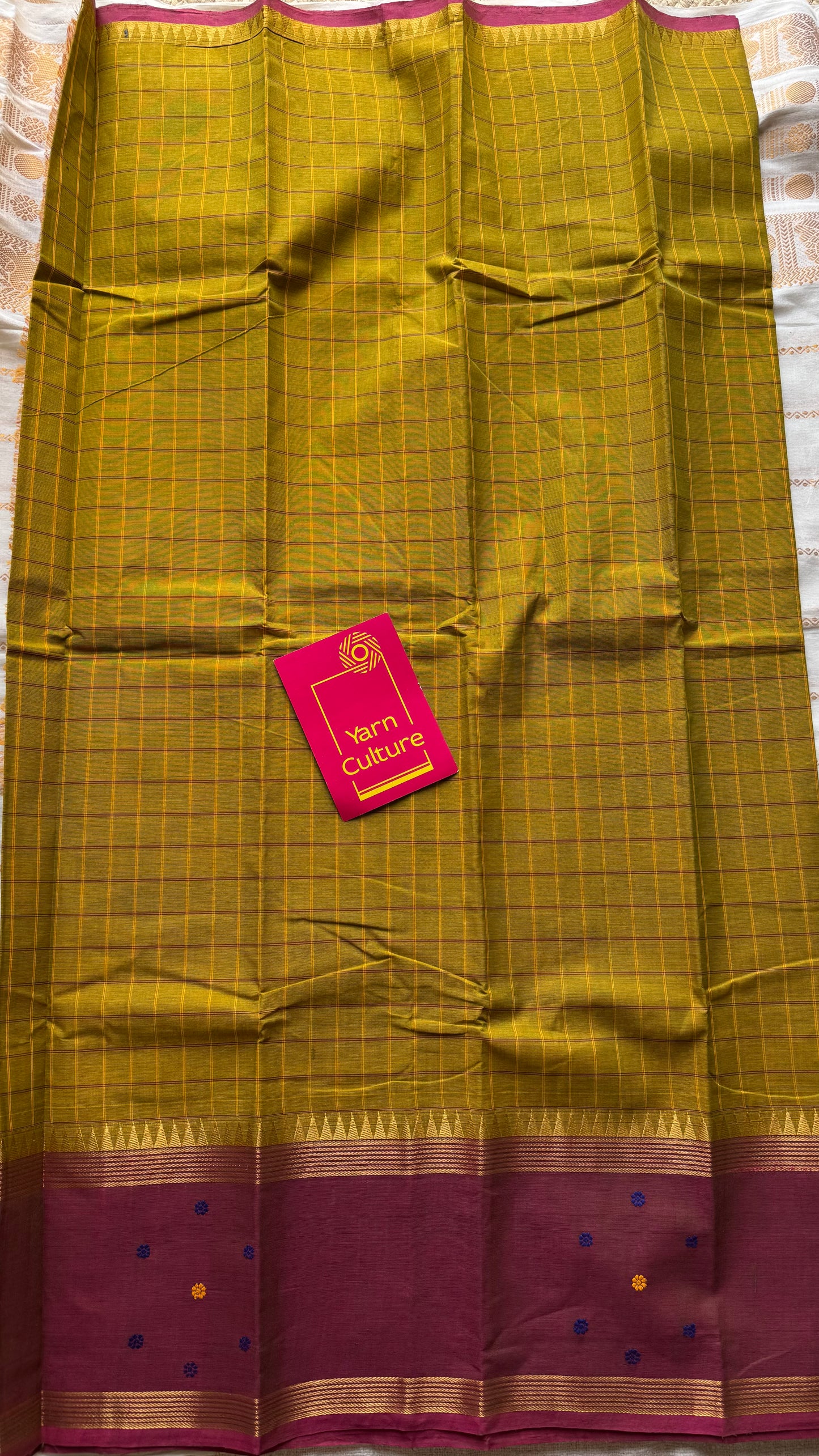 Light green and dark copper rose contrast, checkered Chettinad cotton saree - YCCOTNMA267