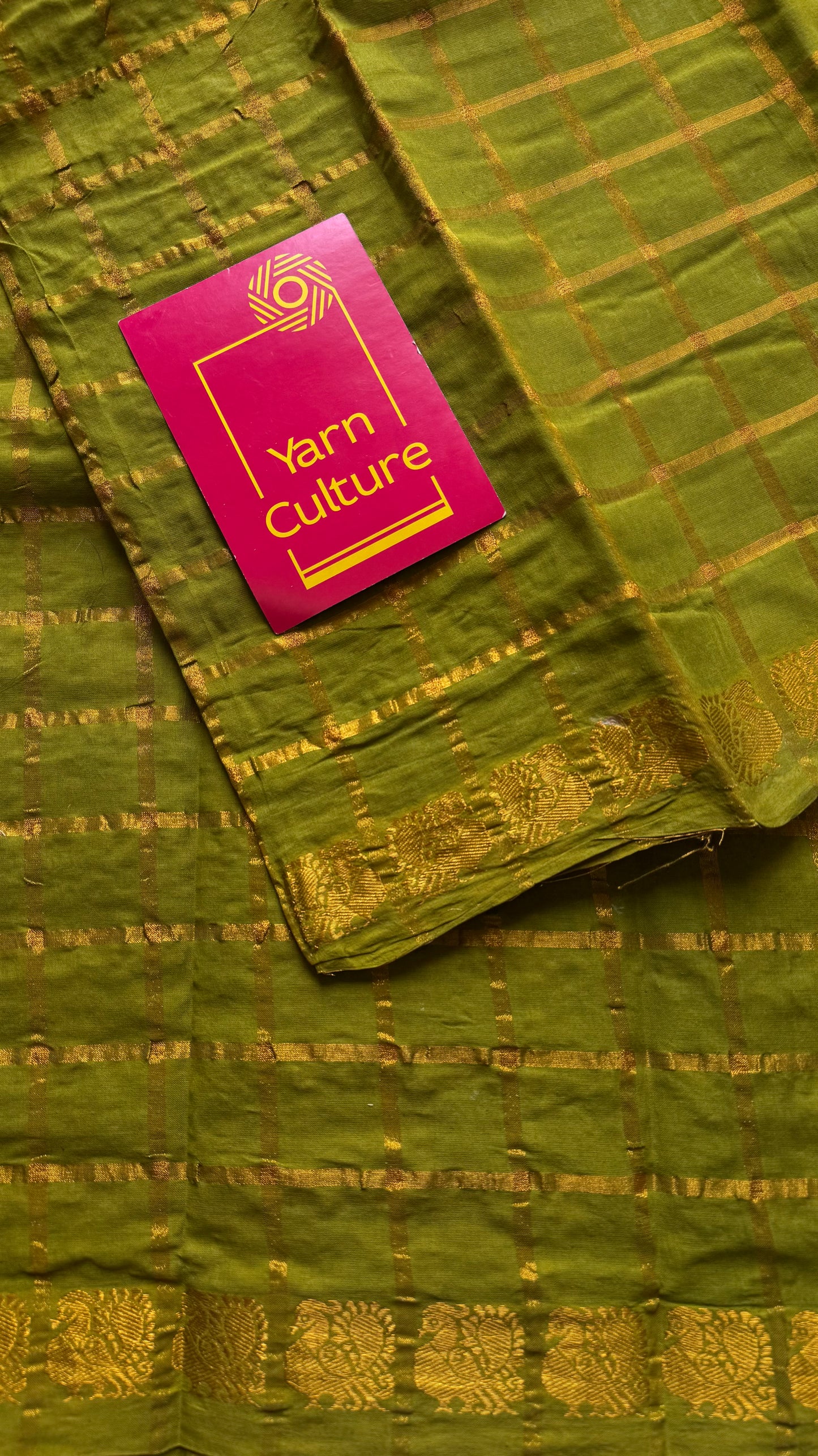 Parrot green pavithra kattam kattuchayam dyed madurai cotton saree - YCCOTNMSAP190