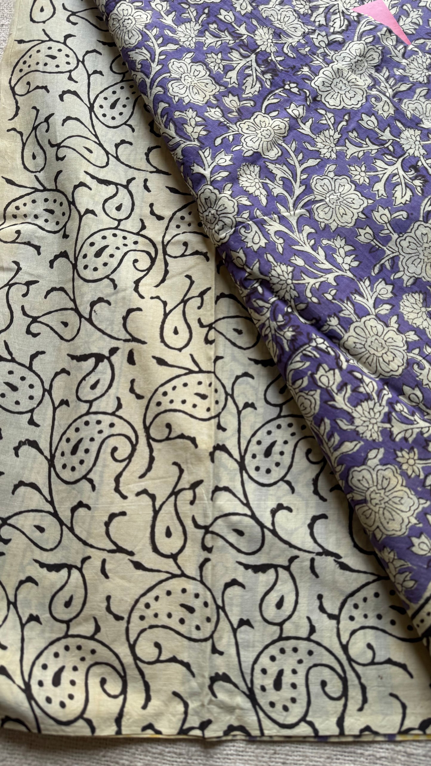 Purple with off white floral motifs, block printed soft cotton saree - YCTORCMA20