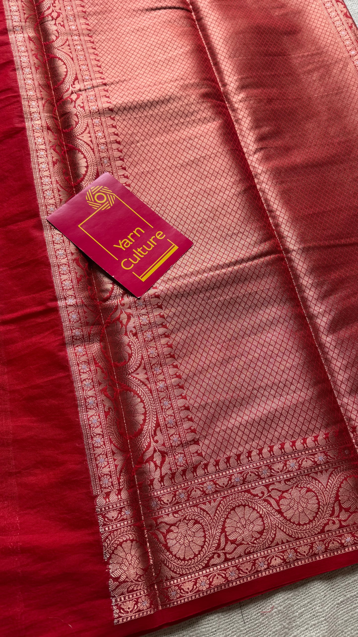 Cream with red contrast borders, banarasi semi georgette - YCBCDP19