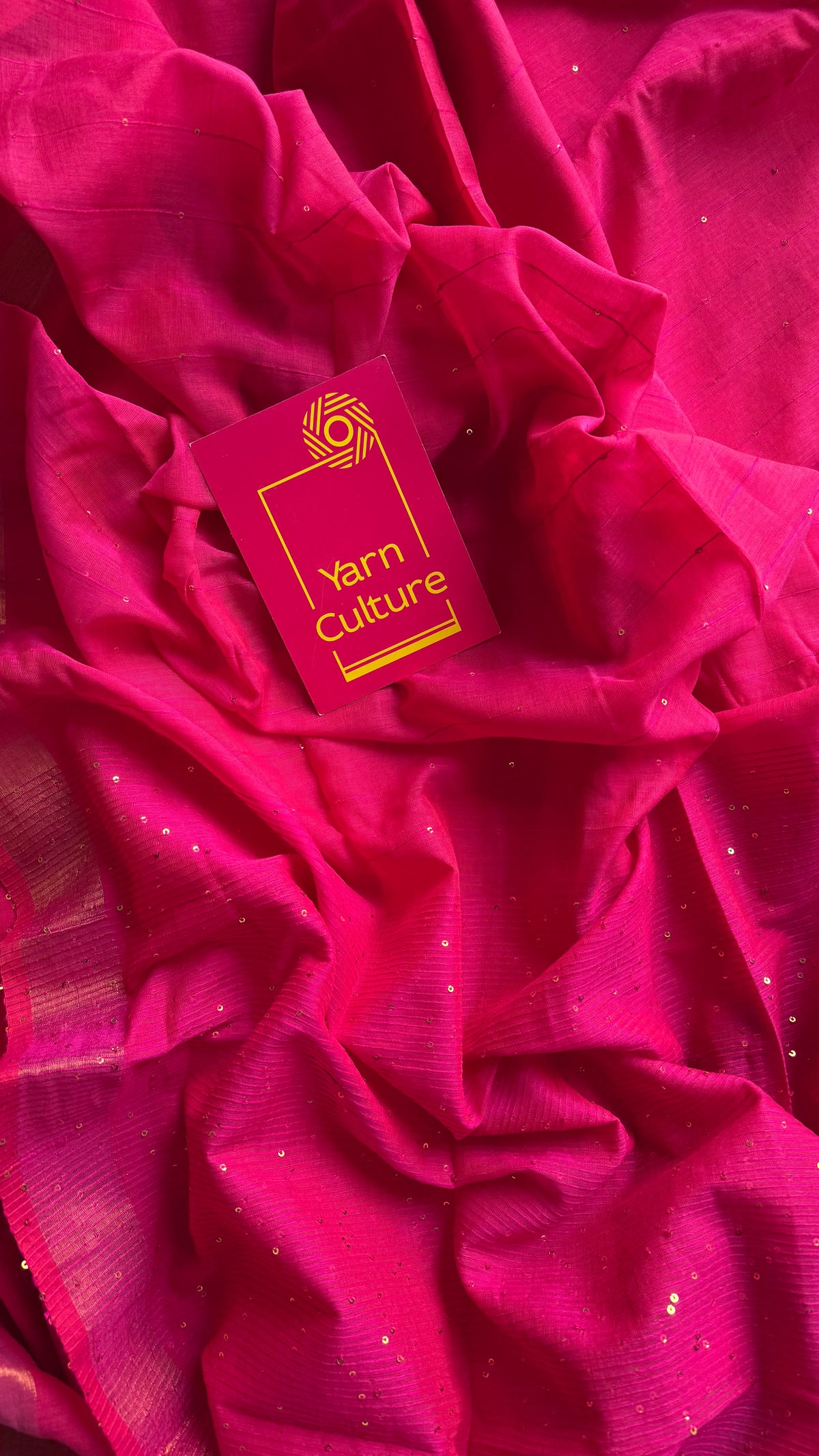 Hot pink mul cotton saree with sequins and zari border - YCBCMCSE34